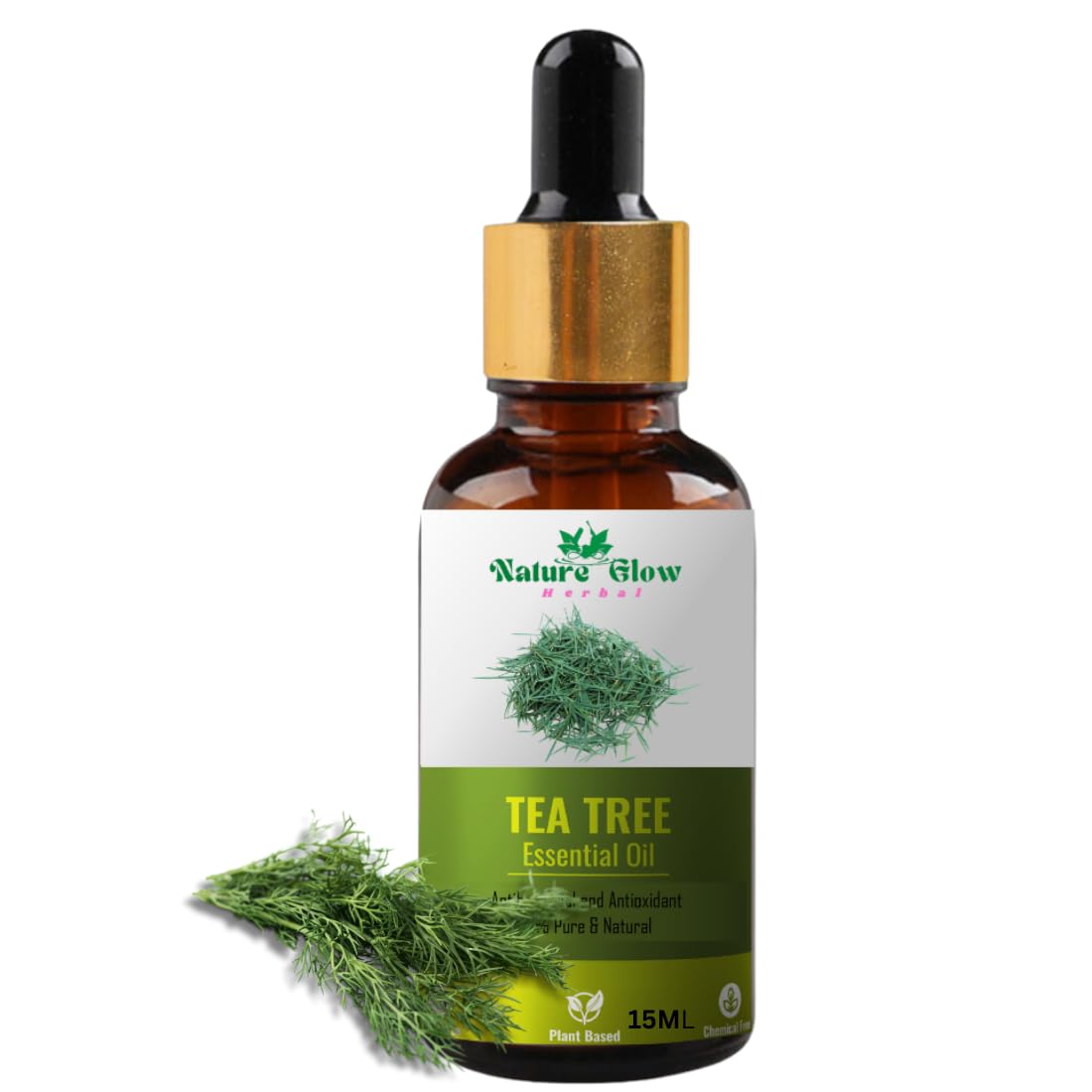 Nature Glow Herbal Tea Tree Essential Oil - 100% Pure, Undiluted for Acne, Pimples, Scars & Skin Care | Face & Hair Treatment | Anti-Dandruff Solution | Therapeutic Grade Aromatherapy Oil (15ml) - Perfect for DIY Beauty, Massage & Home Remedies