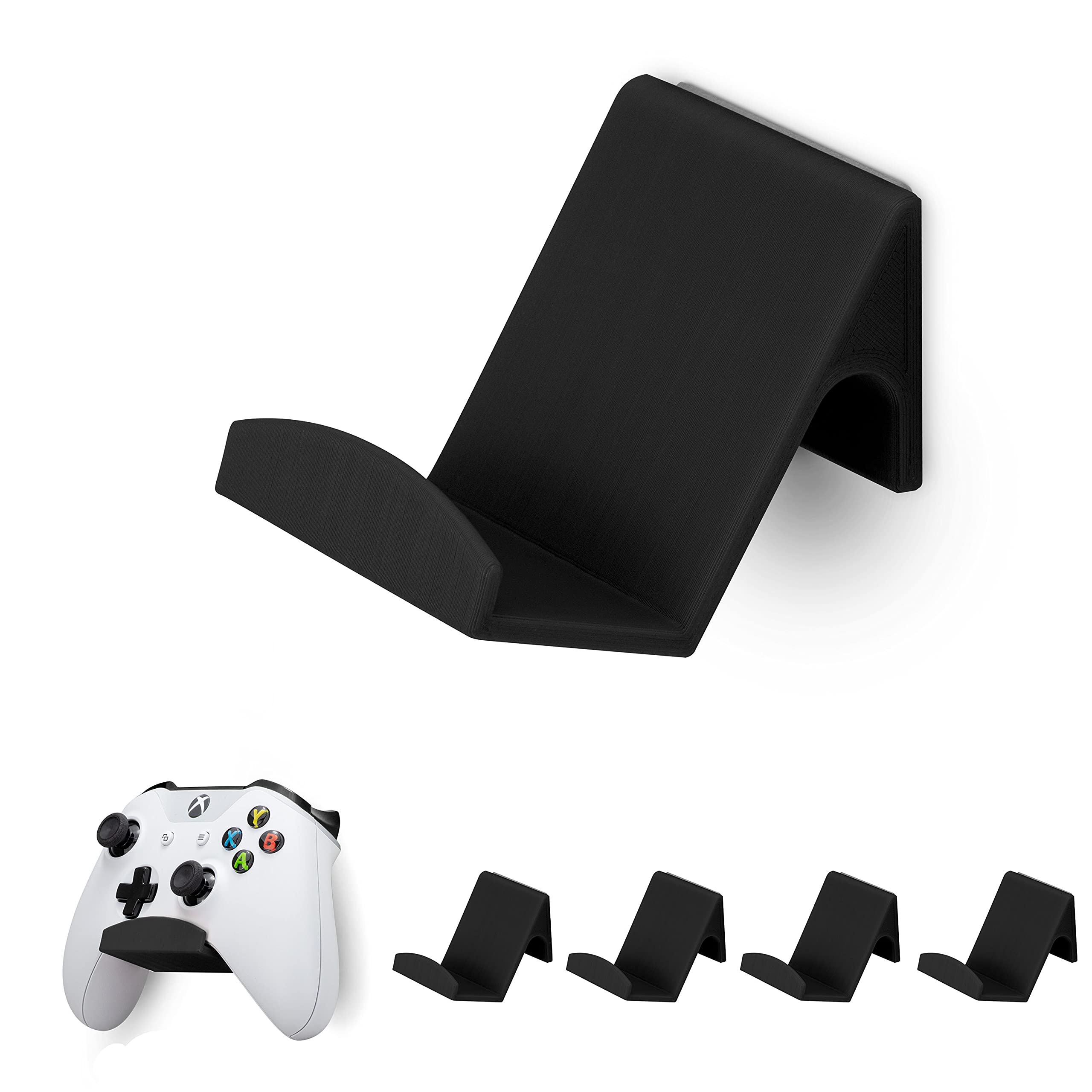 BRAINWAVZ 4-Pack Universal Game Controller Wall Mount Holder - Compatible with XBOX Series X/S, PS5, PS4, PS3, Nintendo Switch & PC Gaming Controllers - Easy Stick-On Installation for Organized Gaming Setup (Perfect for Bedroom, Game Room or Office Organization)