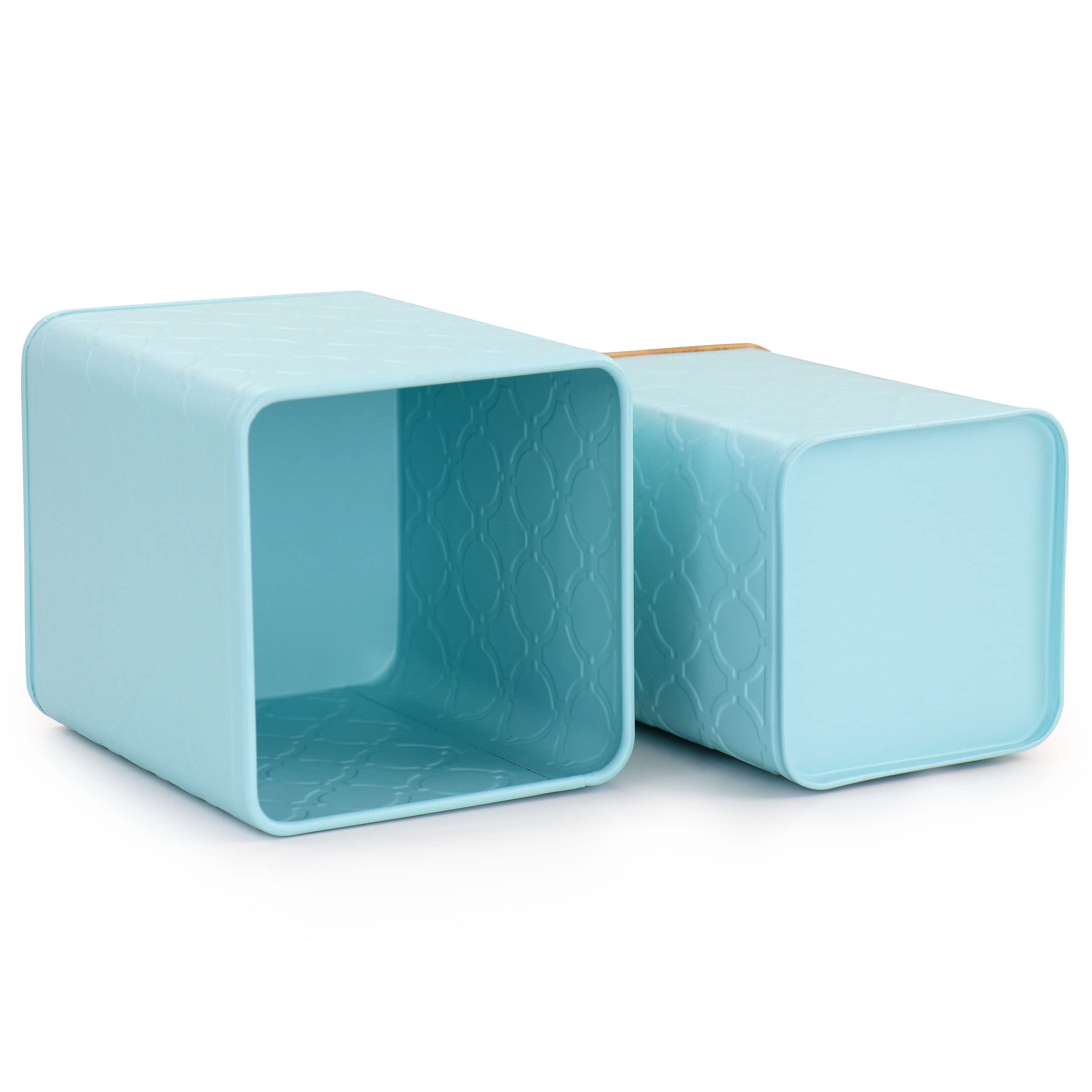 MegaChef 3-Piece Square Iron Canister Set - Airtight Kitchen Storage Containers for Flour, Sugar, Coffee & Tea | Turquoise Blue Pantry Organization for Countertop or Cabinet