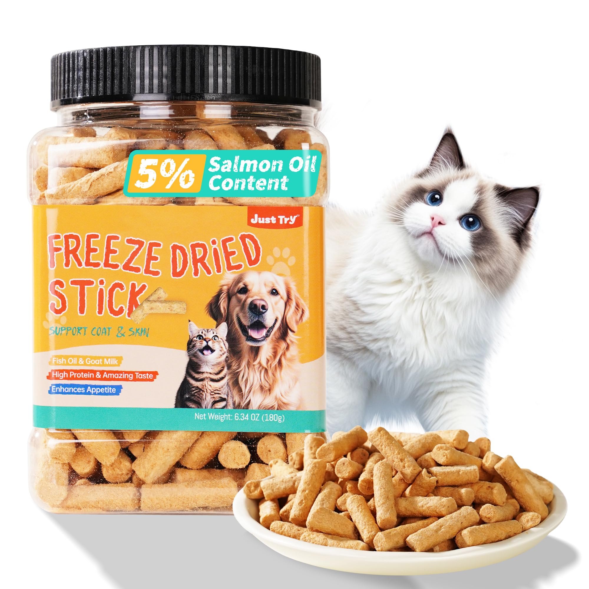 Premium Freeze-Dried Salmon Oil Dog & Cat Treats - Skin & Coat Support, Healthy Training Rewards & Food Topper - All-Natural Pet Snacks for Daily Wellness, Joint Care & Shiny Fur - Perfect for Training, Mealtime & Grooming Sessions
