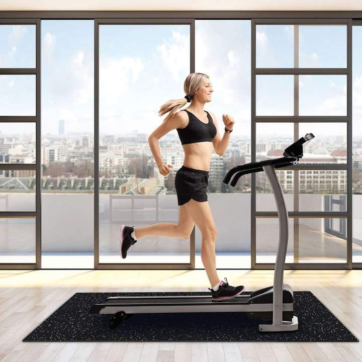 Premium Titan Rubber Gym Floor Tiles - 4 Pack Interlocking Tiles for Home Gym, Garage Workouts & Fitness Room Flooring