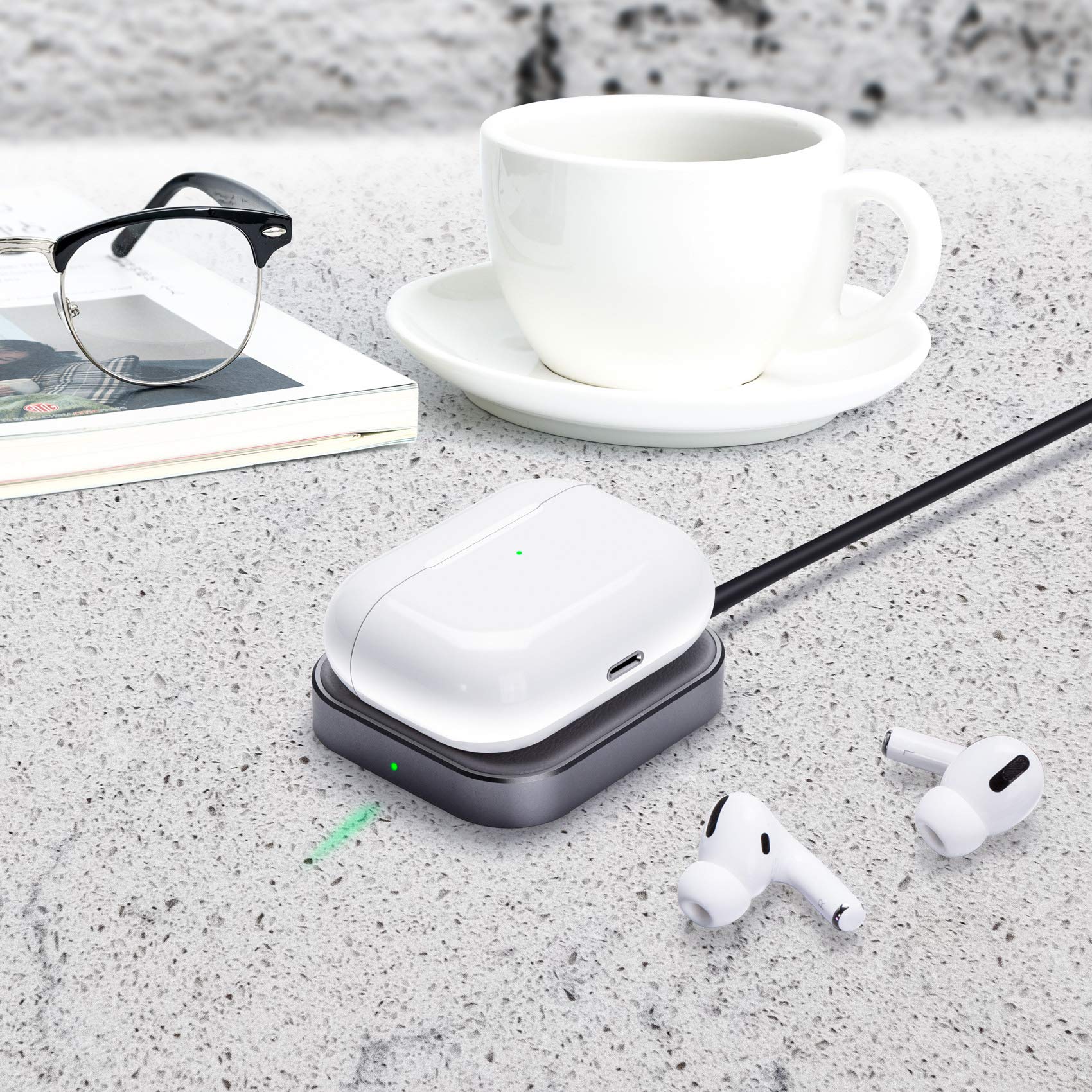 Wireless Charger for AirPods Pro 2nd Gen/4/3/2 with Active Noise Cancellation - Fast Charging Station for Apple AirPods (Grey) | Perfect for Home, Office & Travel Use