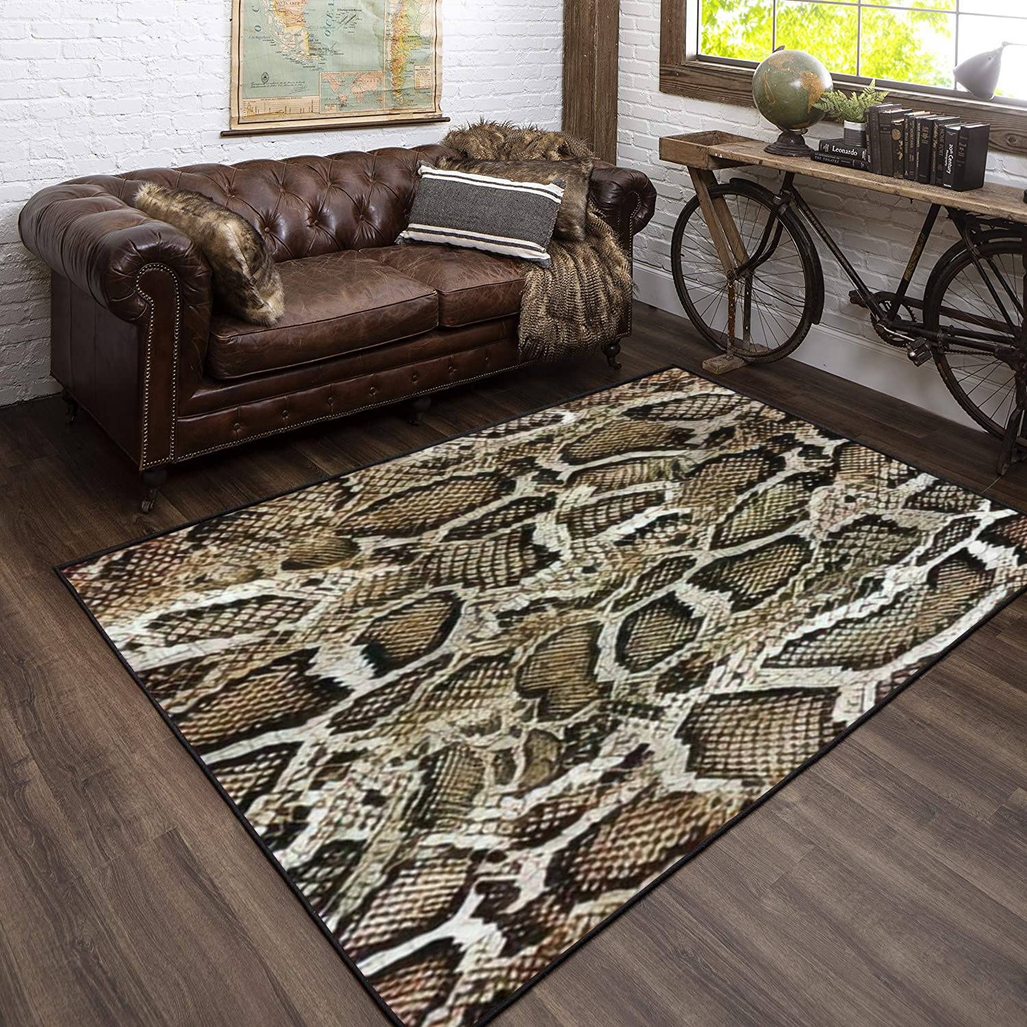 Modern 3D Snake Skin Texture Area Rugs - Non-Slip Extra Large Yoga Mat Runner Carpet for Living Room, Bedroom & Playroom - Seamless Home Decor for Girls & Family