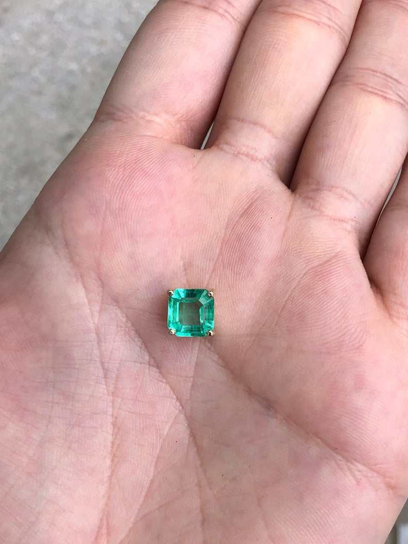 2.50 Carat Solitaire Square Colombian Emerald Slider Necklace in 14K Gold - Elegant Jewelry for Women, Perfect for Weddings, Anniversaries & Special Occasions