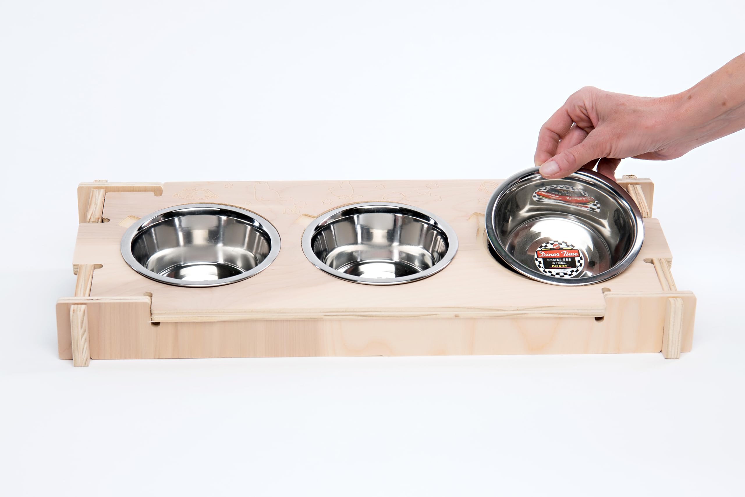 Raised Bowl Holder with 3 Bowls for Rabbits, Cats, Dogs - Small Pet Feeding Solution for Home & Travel