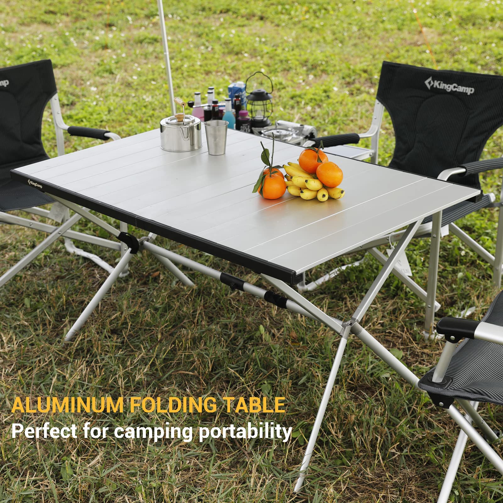 KingCamp Folding Camping Table - Aluminum Roll-Up Picnic Table for 6-8 People, Portable Outdoor Dining Table with Carry Bag (180 LBS Capacity) - Perfect for Camping, Backyard BBQs, Beach Parties & Tailgating