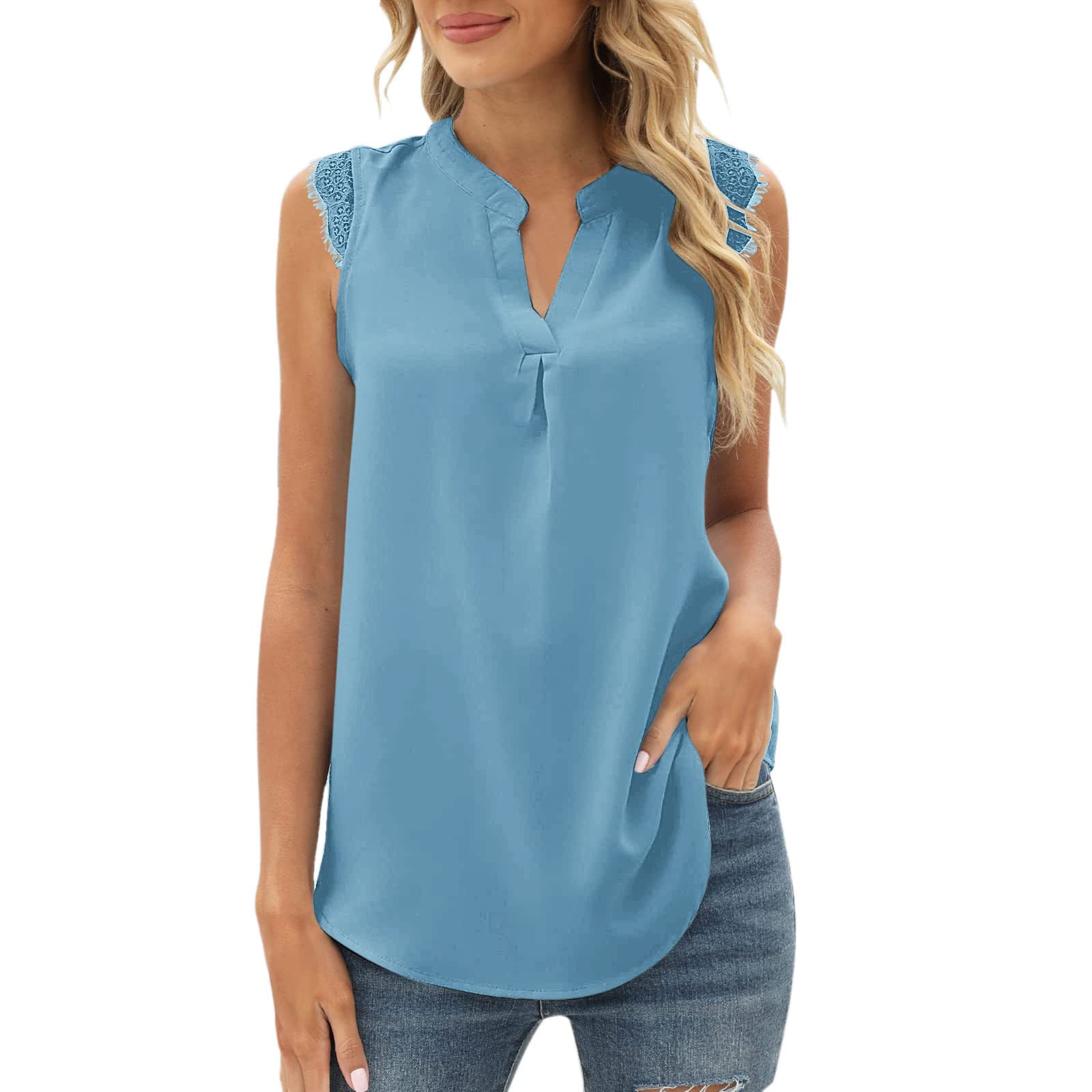 Women's V-Neck Floral Print Lace Tank Top - Sleeveless Cami Shirt Summer Casual Tunic Blouse for Beach, Party & Everyday Wear