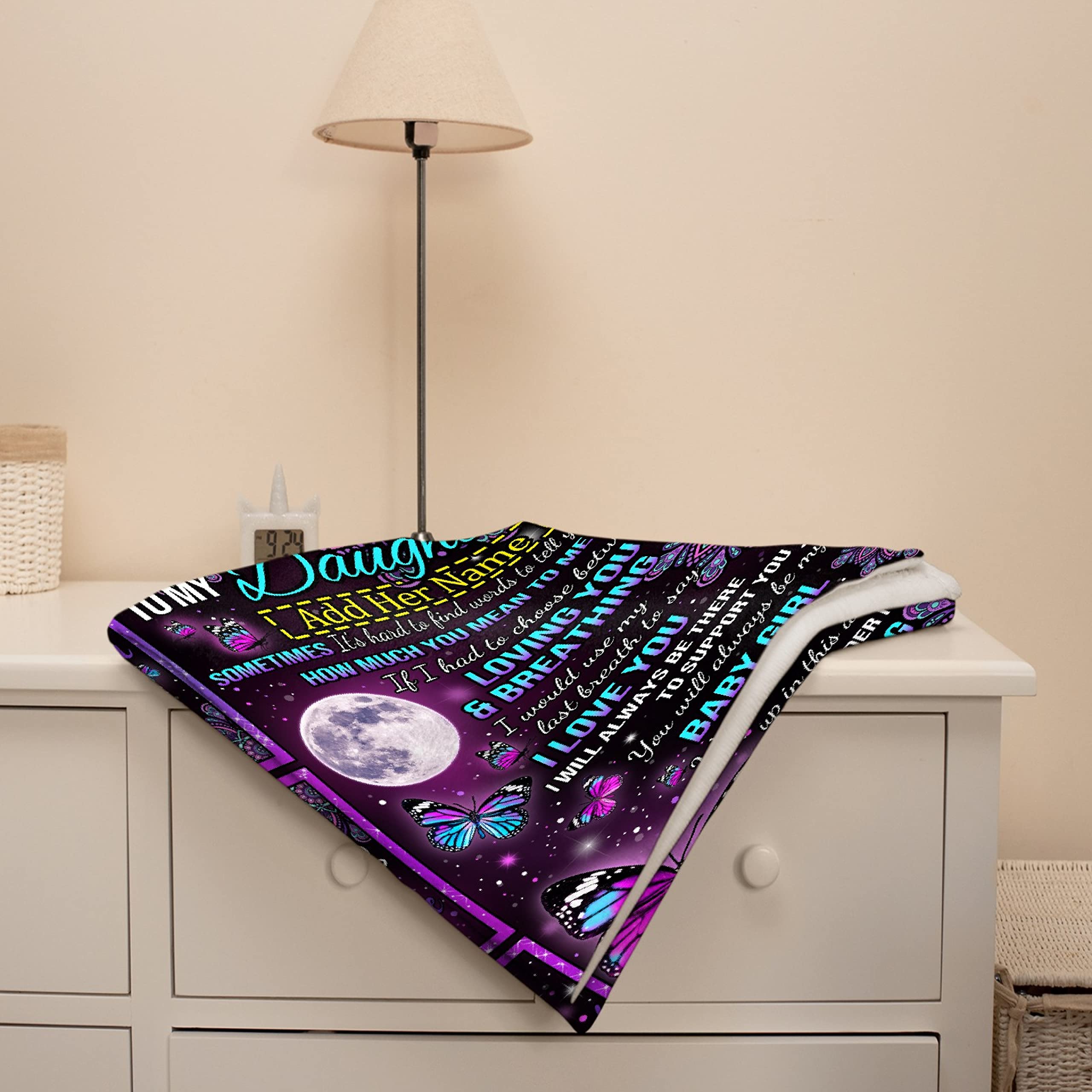 Personalized Custom Fleece Blanket for Daughter with Name - 90x120 Inches Super Soft Lightweight Flannel Throw - Perfect Gift from Mom & Dad for Birthday, Father's Day - Cozy for Bed, Couch, and Summer Nights