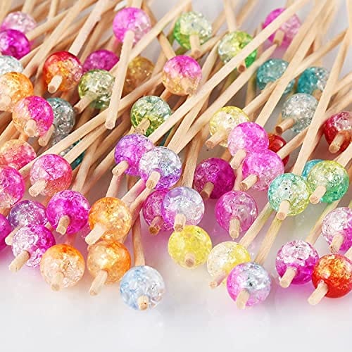 ALINK 100 Pack Colorful Wooden Cocktail Picks - 4.72 Inch Party Appetizer Toothpicks for Cocktails, Appetizers & Charcuterie Boards - Perfect for Weddings, BBQs & Entertaining Guests