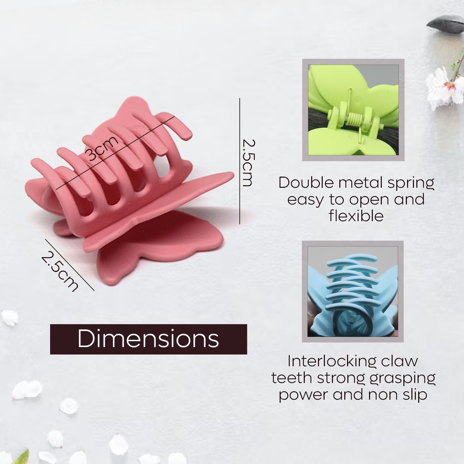 2 PCS Cute Butterfly Hair Clips for Women & Girls - Matte Hair Claw Clips Medium Size - Perfect for School, Work, Parties & Everyday Styling