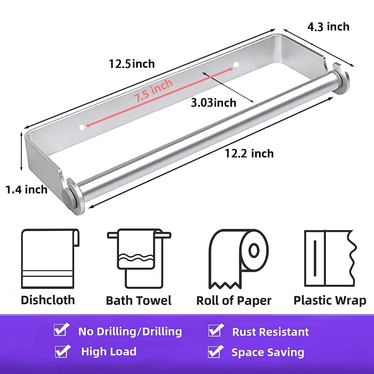 Under Cabinet Paper Towel Holder - 2 Pack Silver Wall Mount Kitchen Paper Roll Holder with Self-Adhesive & Screw Mounting Options - Perfect for Kitchen, Pantry, RV & Office Organization