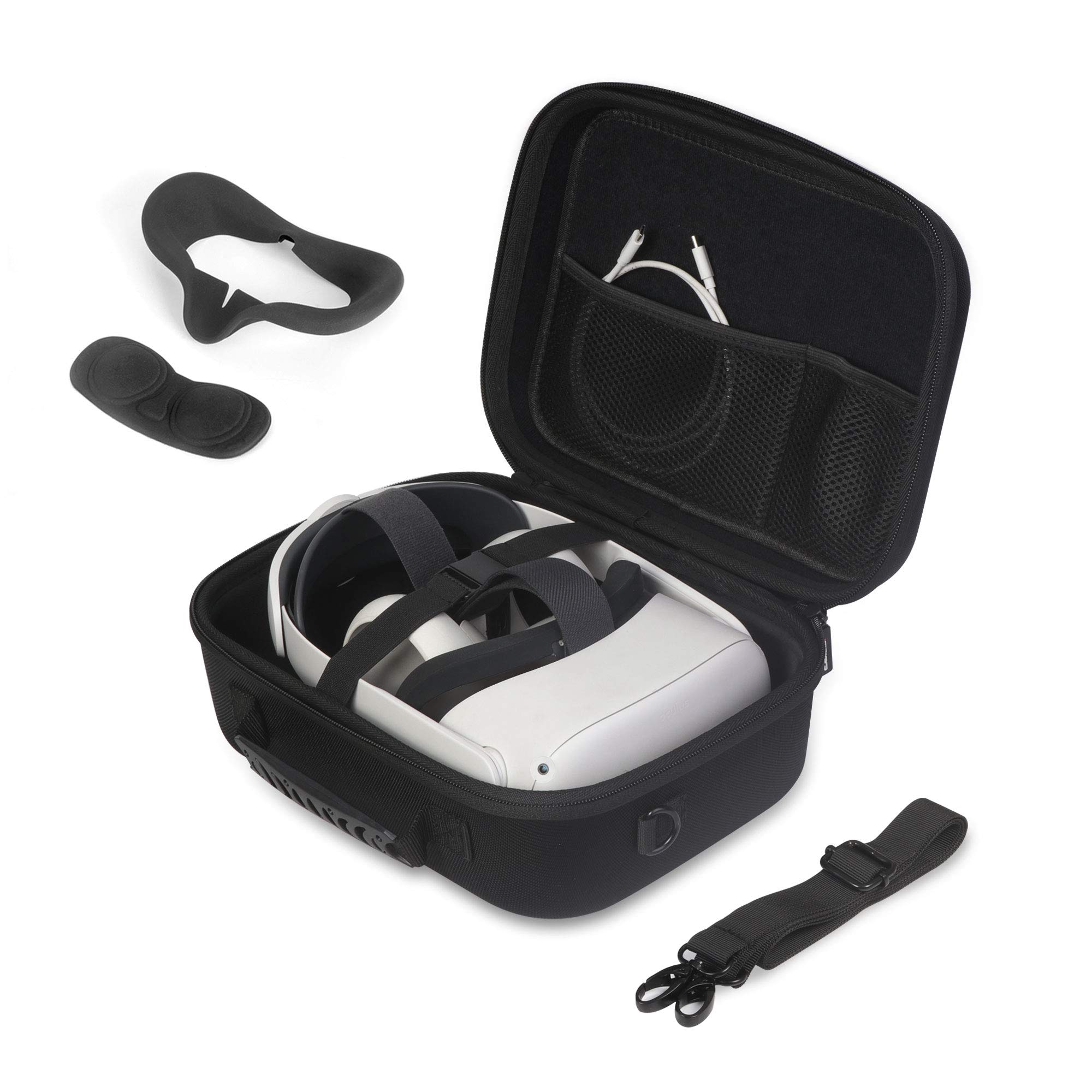JSVER Hard Travel Carrying Case for Meta Quest 2 VR Headset - Protective Storage for Controllers, Battery & Elite Strap | Includes Shoulder Strap, Silicone Face Mask & Lens Covers | Perfect for Travel, Gaming Parties & VR Storage Protection
