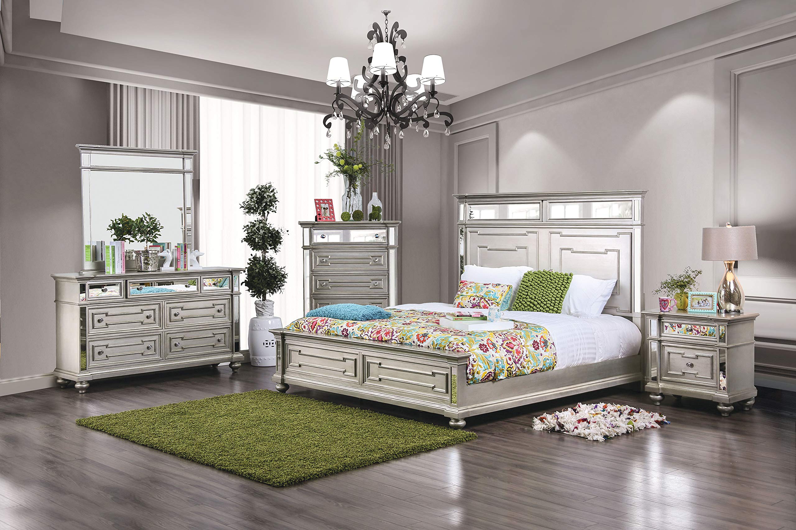 247SHOPATHOME Shawnette 2-Drawer Nightstand, Silver Finish Bedside Table - Perfect for Bedroom, Living Room, or Office Storage