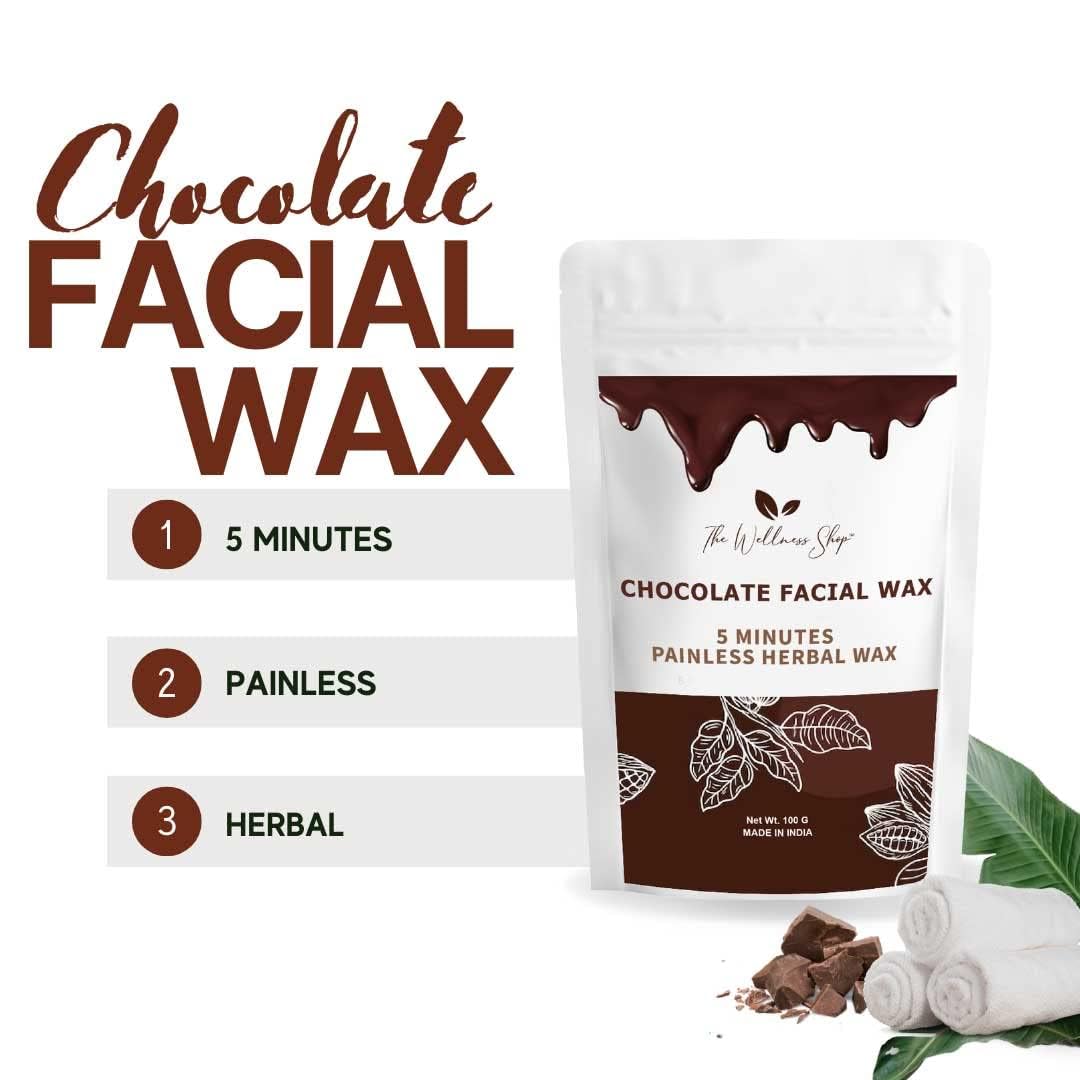 Chocolate Facial Wax Powder - 100g Painless Herbal Hair Removal Wax for Face & Body | Quick 5-Minute Treatment for Smooth Skin at Home or Salon