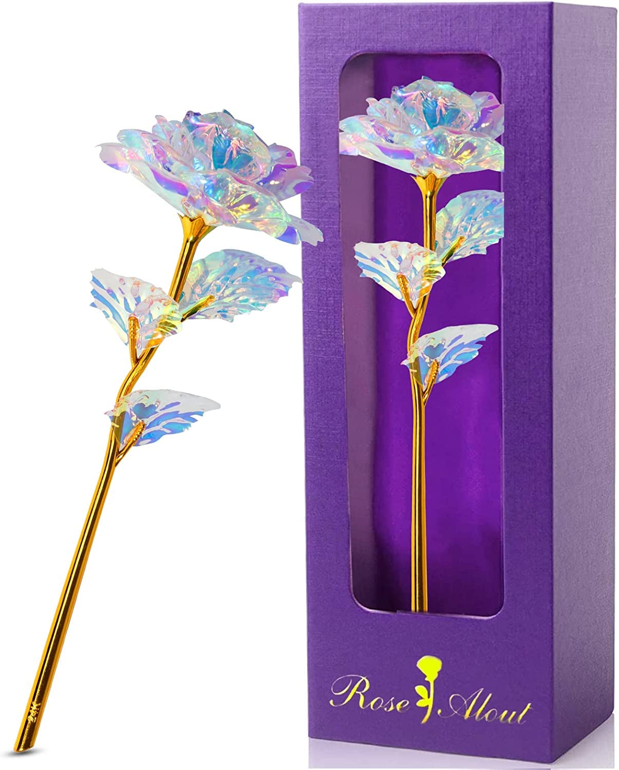 Artificial Rose Flower with Love Stand - Thoughtful Gift for Mom, Grandma, Wife, Girlfriend | Perfect for Mother's Day, Birthday, Valentine's, Anniversary & Wedding | Elegant Home & Office Decor