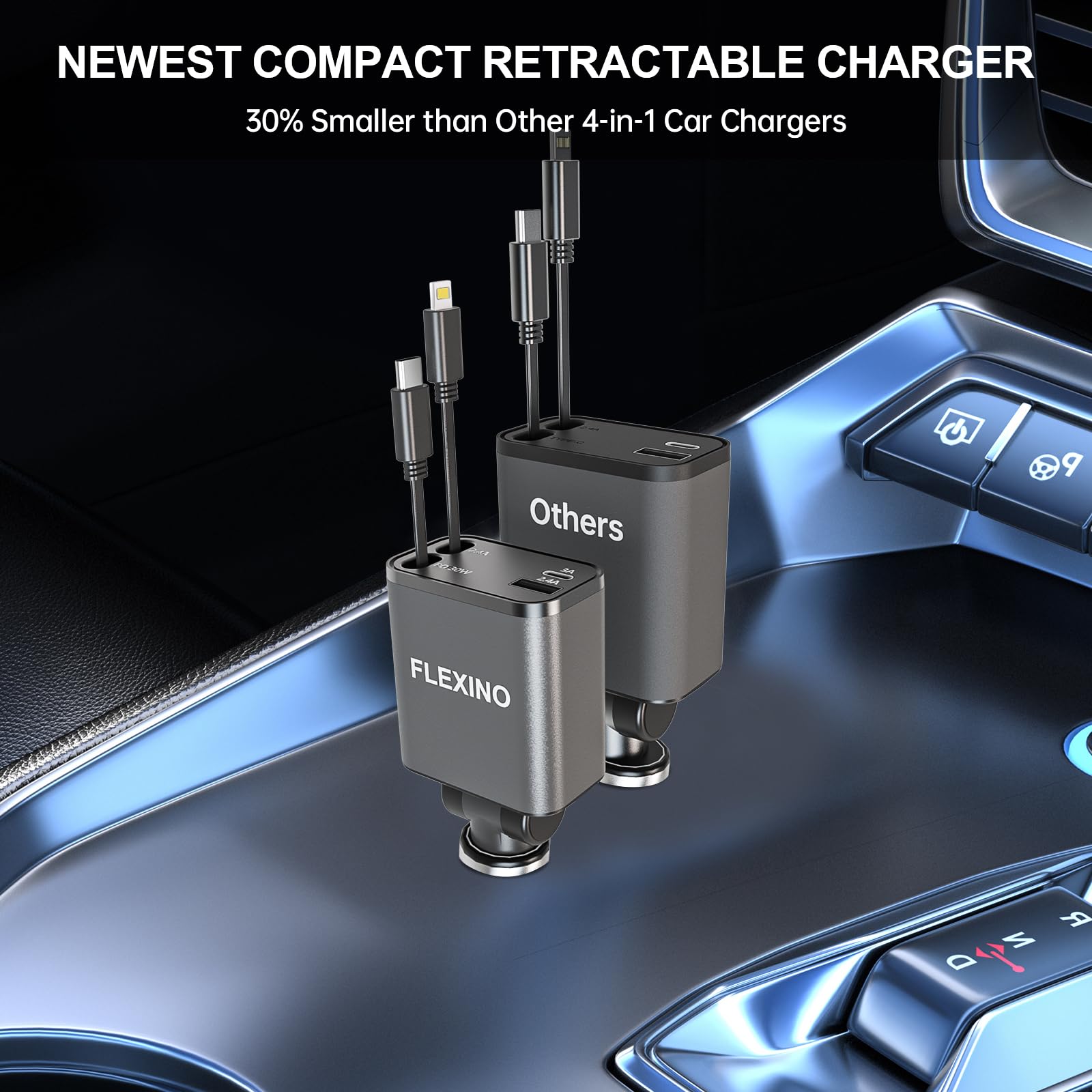 69W Fast Retractable Car Charger for iPhone 16/15/14/13/12 & Galaxy - Dual USB C Ports with 2.6ft Retractable Cords - Perfect for Road Trips & Daily Commutes (Grey)