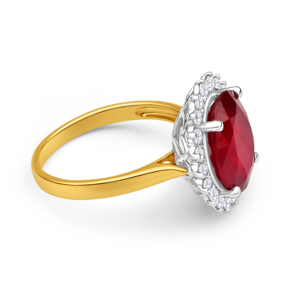 9ct Yellow Gold 8ct Natural Enhanced Ruby & 1/2 Carat Diamond Ring for Women - Elegant Wedding, Engagement & Anniversary Jewelry Gift