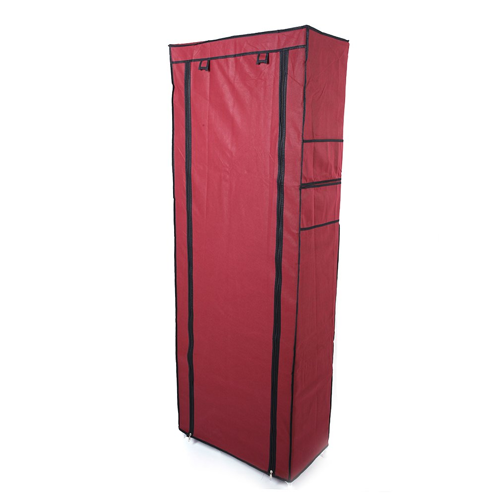 9-Tier Non-Woven Fabric Shoe Rack Organizer - Large Capacity Space-Saving Shoe Storage with Dustproof Cover & Side Pockets (Wine Red) - Perfect for Closet, Entryway, and Bedroom Organization