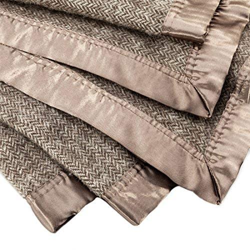 Premium Wool Throw Blanket by Spencer & Whitney - Brown Herringbone Pattern, Large Queen Size Bed Blanket for Cozy Living Room, Sofa & Winter Warmth