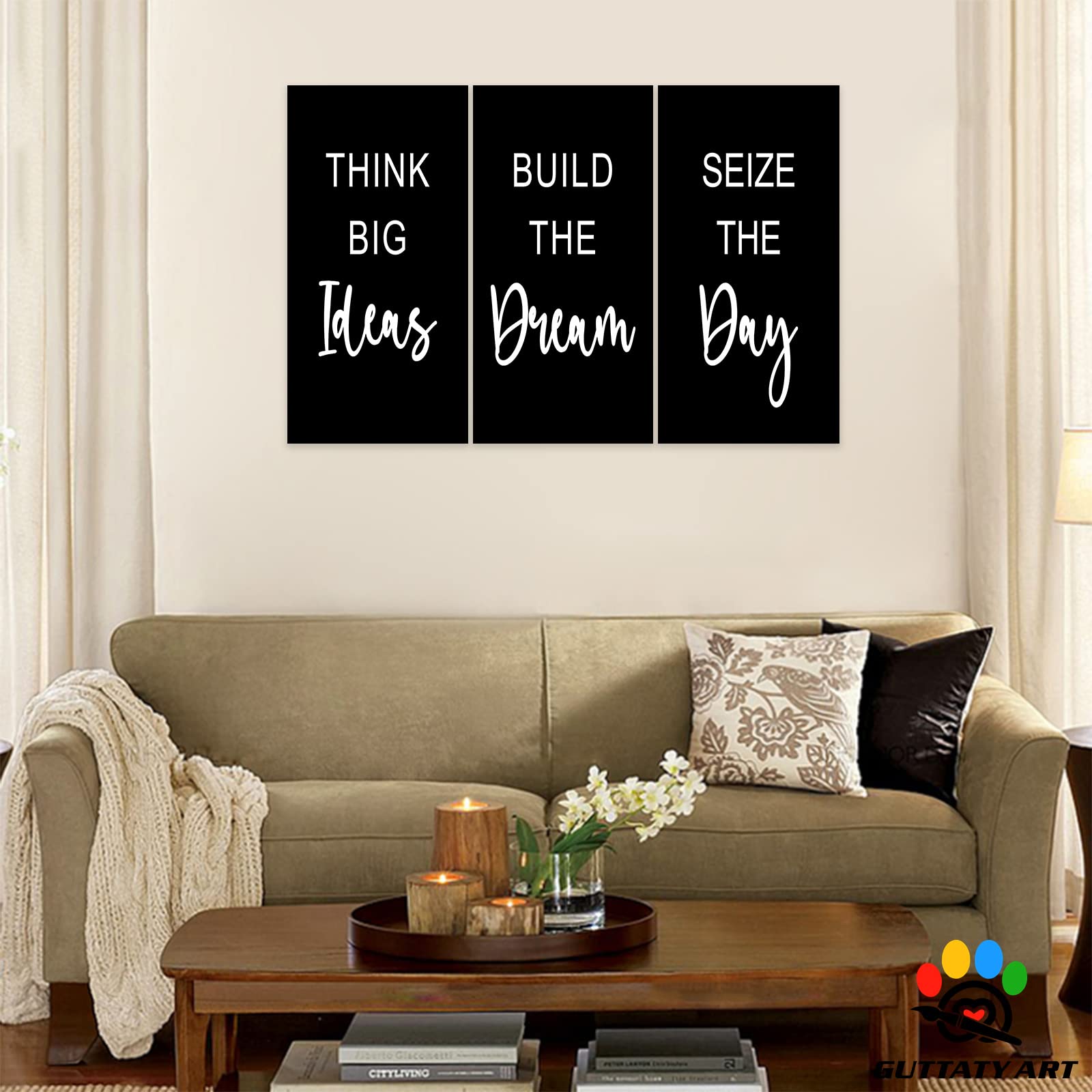 3-Piece Motivational Wall Art Set for Office & Home Decor - Inspirational Quote Canvas Posters in Black & White (12”x18”) - Perfect for Workspace, Living Room & Company Decor to Boost Productivity & Positivity
