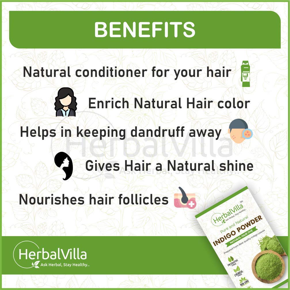 Herbalvilla 100% Natural Black Hair Dye with Henna & Indigo Powder - 200g Chemical-Free Hair Color for Gray Coverage & Hair Conditioning | Perfect for Home Use & Salon Professionals