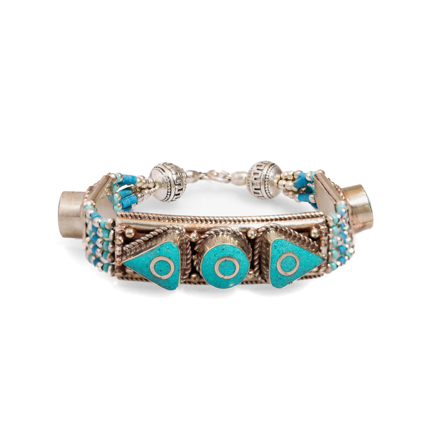 Handmade Turquoise & Silver Bohemian Bracelet - Nepal Inspired Ethnic Jewelry for Women - Perfect for Festivals, Boho Fashion & Gift Giving