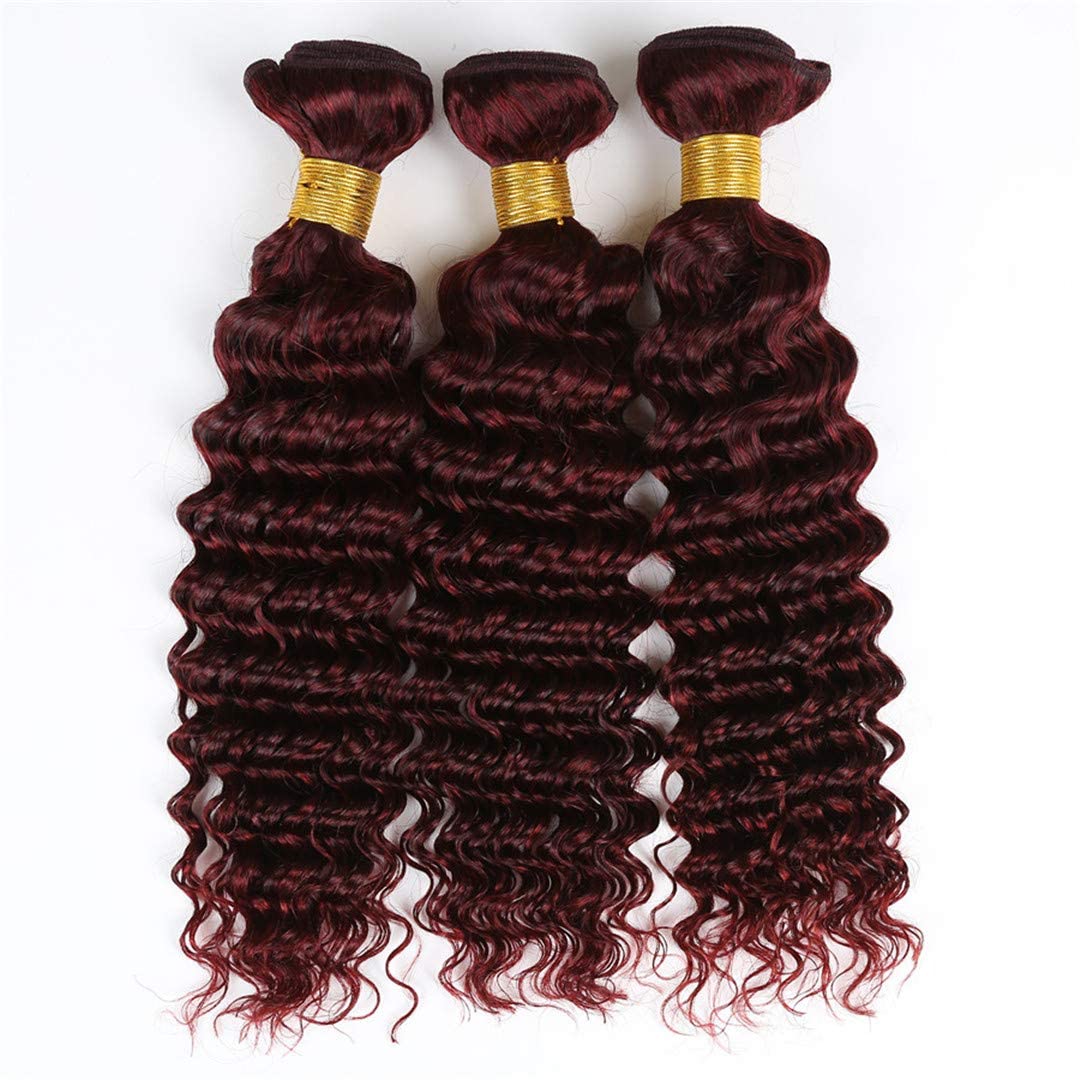 Brazilian Virgin Human Hair Bundles with 4x4 Lace Closure - 99J Deep Wave 3 Bundles Burgundy Wine Red Double Weft Hair Extensions for Styling & Volume | Perfect for Daily Wear, Parties & Special Occasions