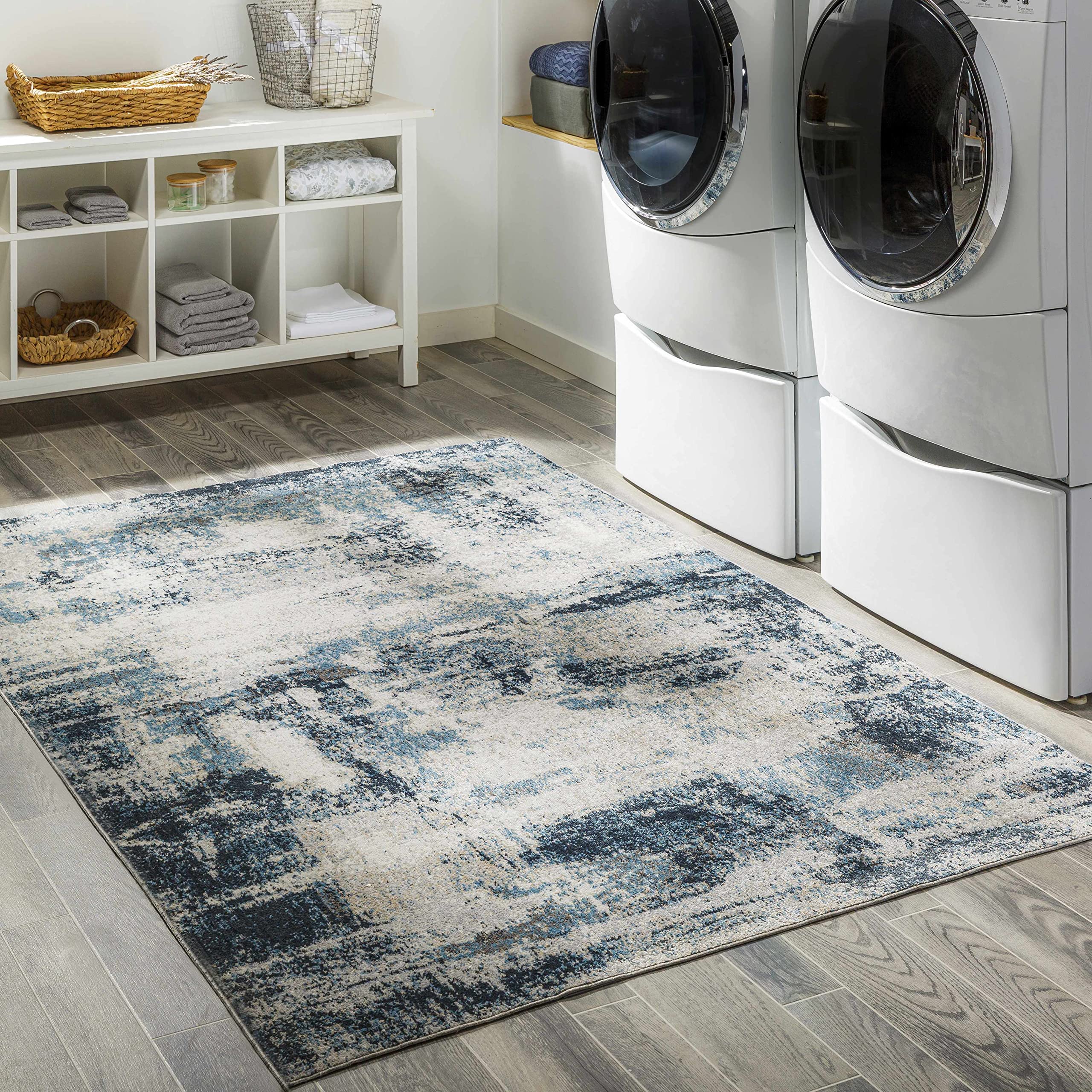 Hauteloom Pugo Soft Machine Washable Area Rug for Living Room & Bedroom - Beige & Blue 7'10