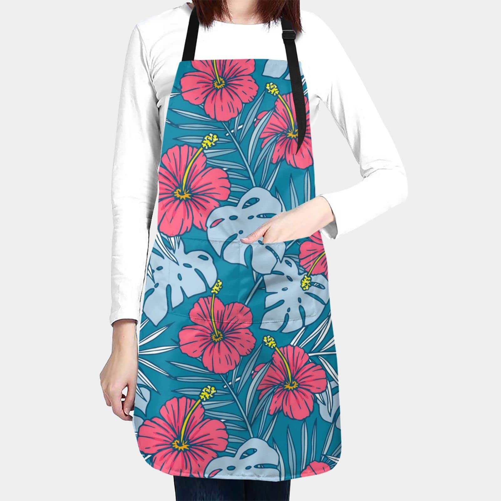 Tropical Hawaiian Apron - Adjustable with Pockets for Kitchen & Gardening