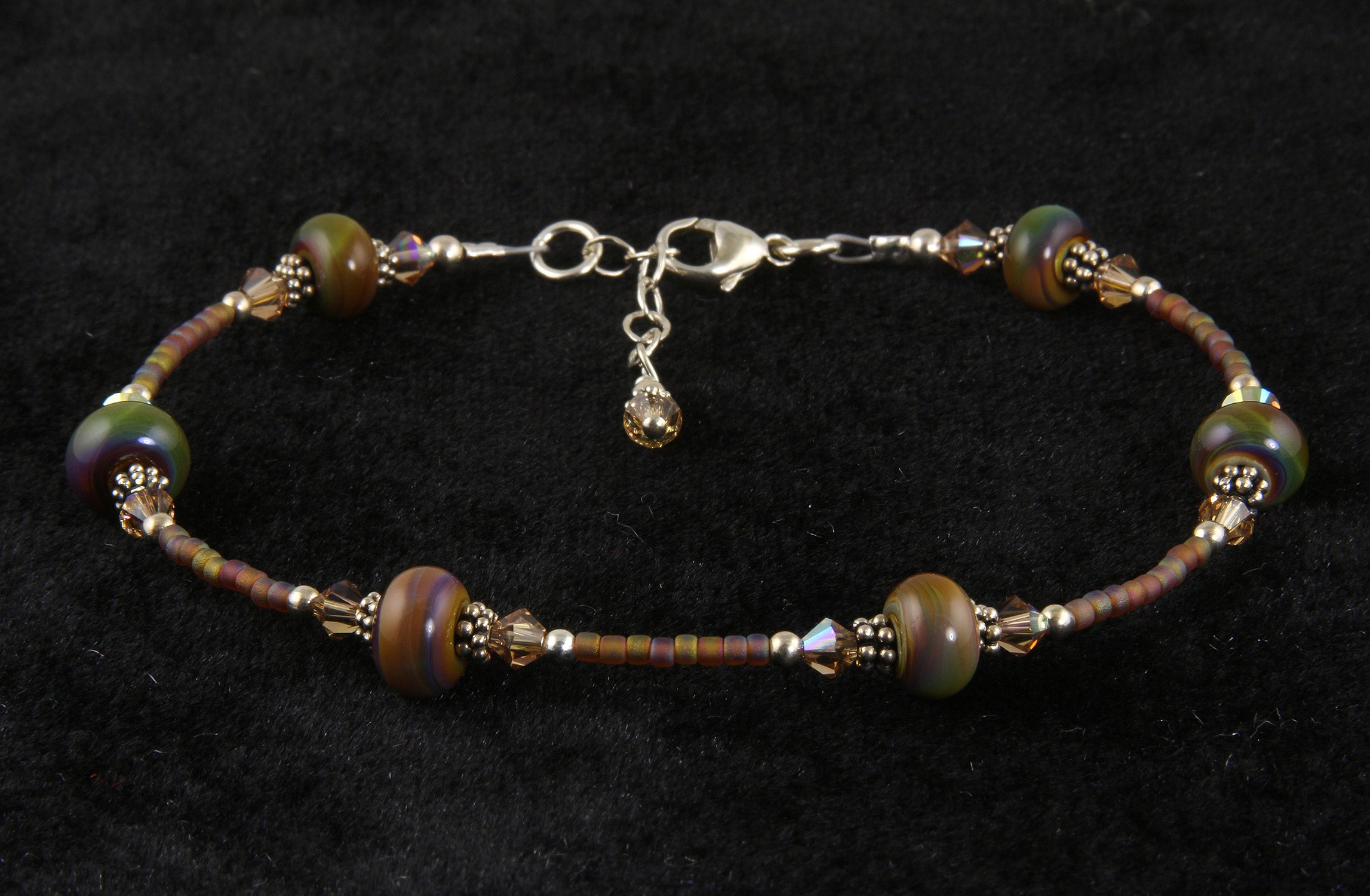 Handmade Chestnut Topaz Lampwork Bead Anklet Bracelet - Bohemian Jewelry for Women, Adjustable Ankle Chain for Summer Beach & Festival Outfits