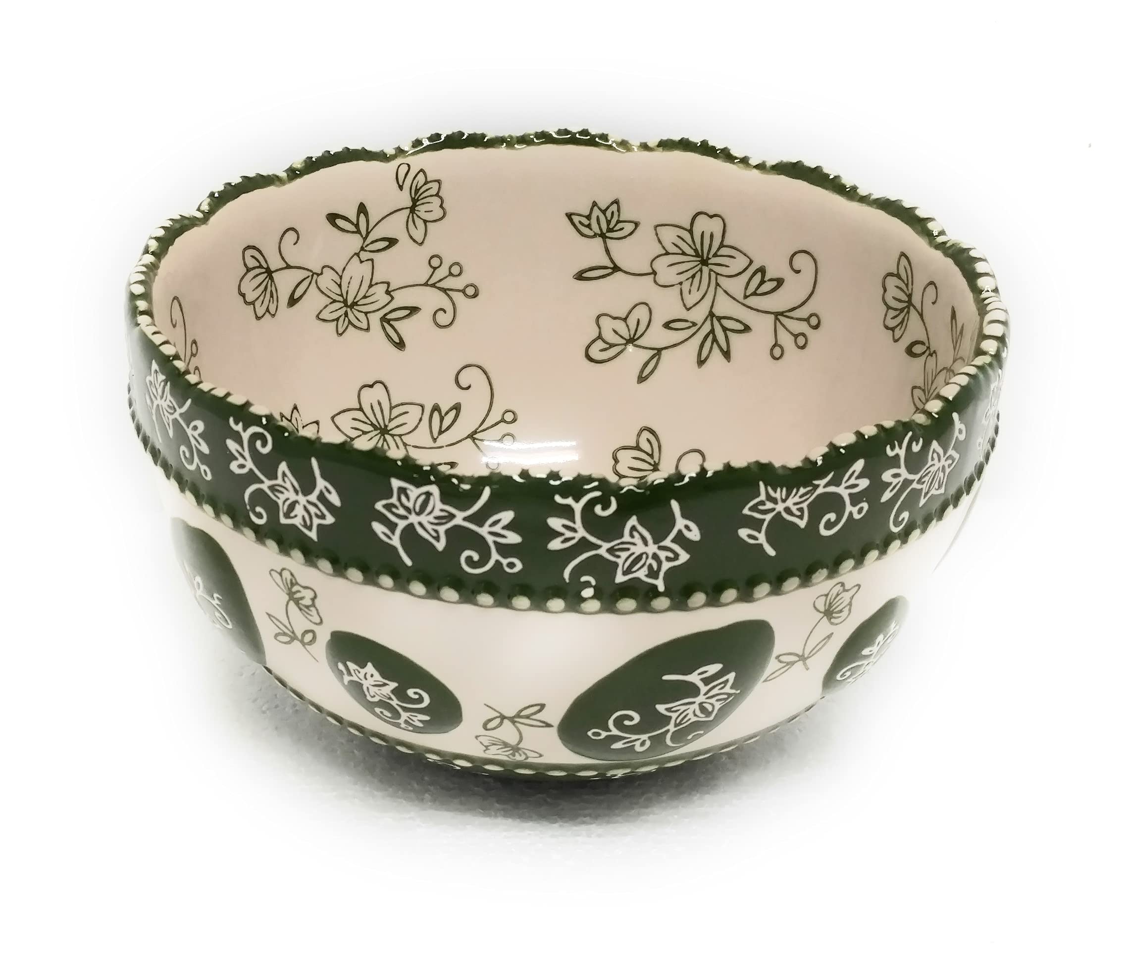 Temp-tations 1 Qt Mixing & Serving Bowl with Egg Pattern - Floral Lace Green Design - Perfect for Baking, Cooking & Kitchen Decor