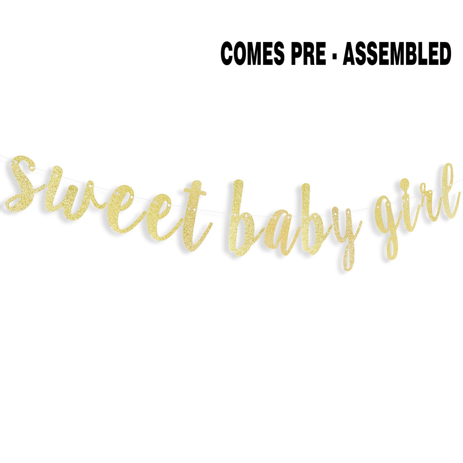 LINGTEER Sweet Baby Girl Gold Glitter Bunting Banner - Perfect for Baby Shower, 1st Birthday Party Decorations & Nursery Wall Decor | Gender Reveal, Christening, Newborn Photo Backdrop