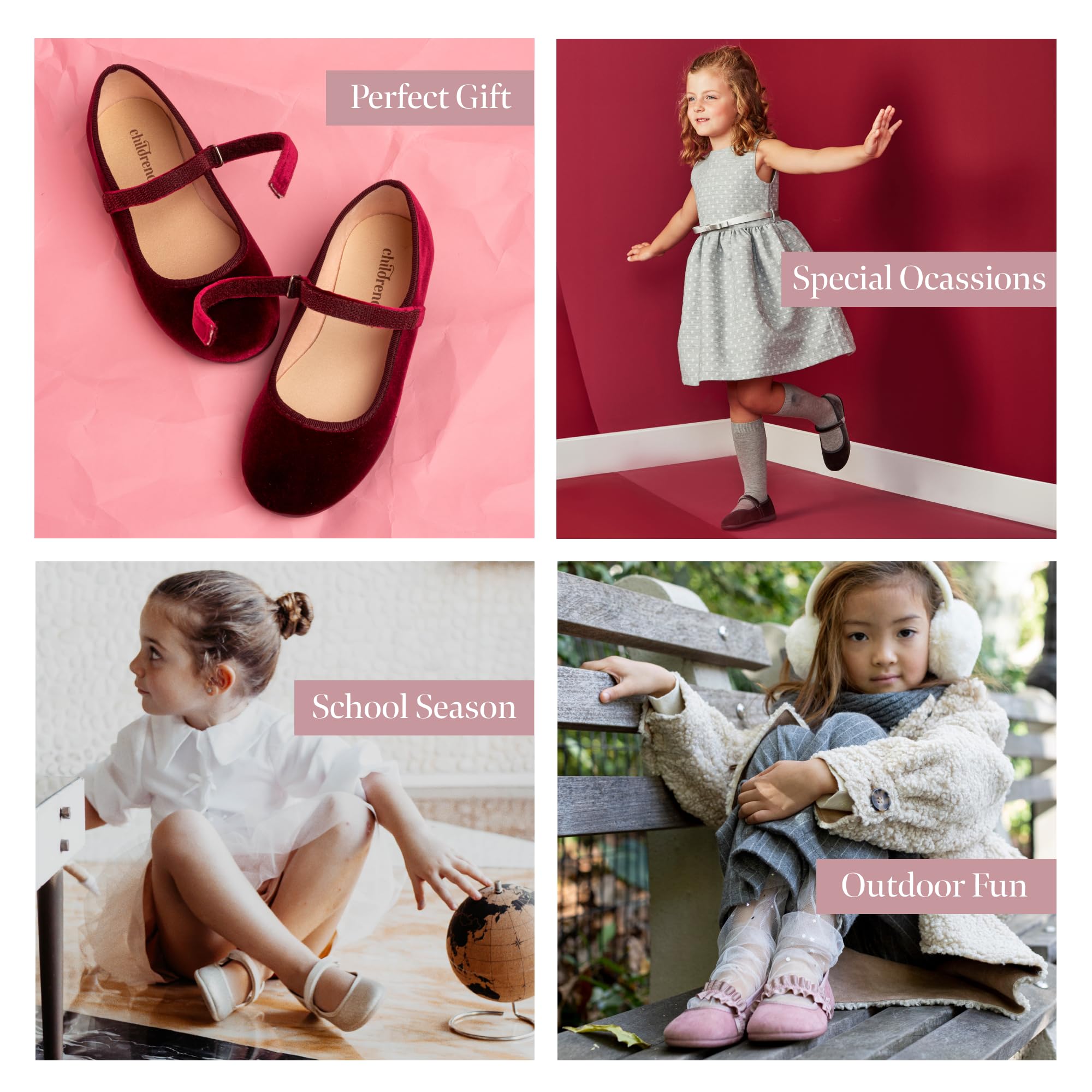 Mary Jane Flats for Girls with Hook and Loop Straps - Comfortable School Shoes, Wedding & Casual Wear in Shimmer Finish - Perfect for Everyday Play, Special Occasions and Dress-Up Outfits