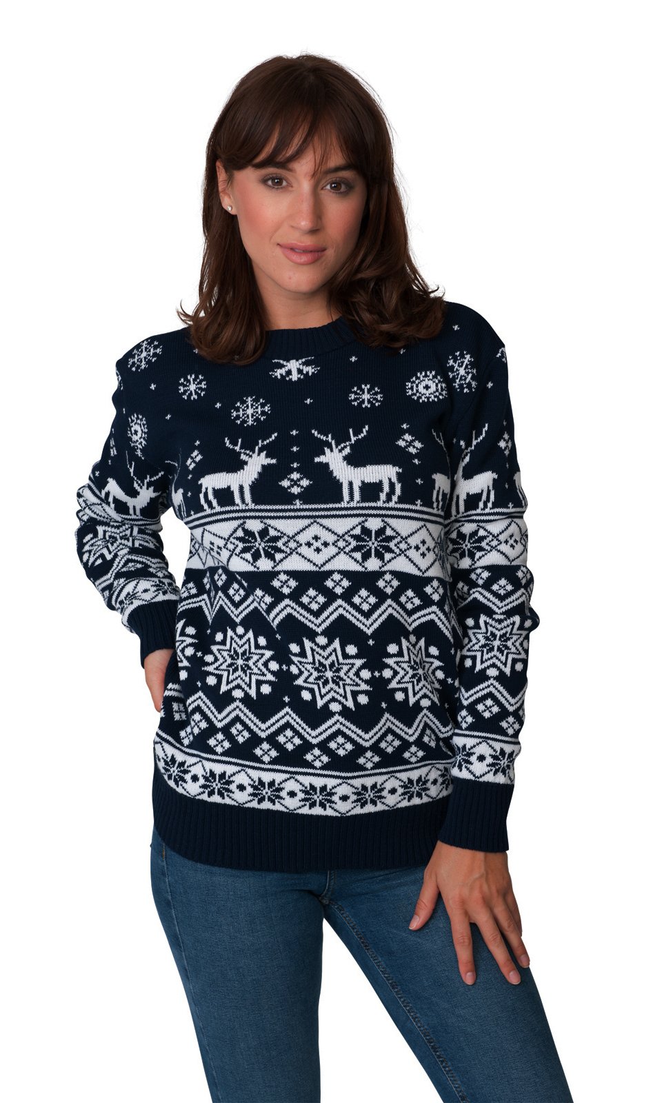 Christmas Santa Fairisle Sweater for Men & Women - Unisex Nordic Navy Holiday Party Jumper - Sizes S/M/L/XL/2XL/3XL/4XL - Perfect for Xmas Parties, Office Celebrations & Festive Gatherings