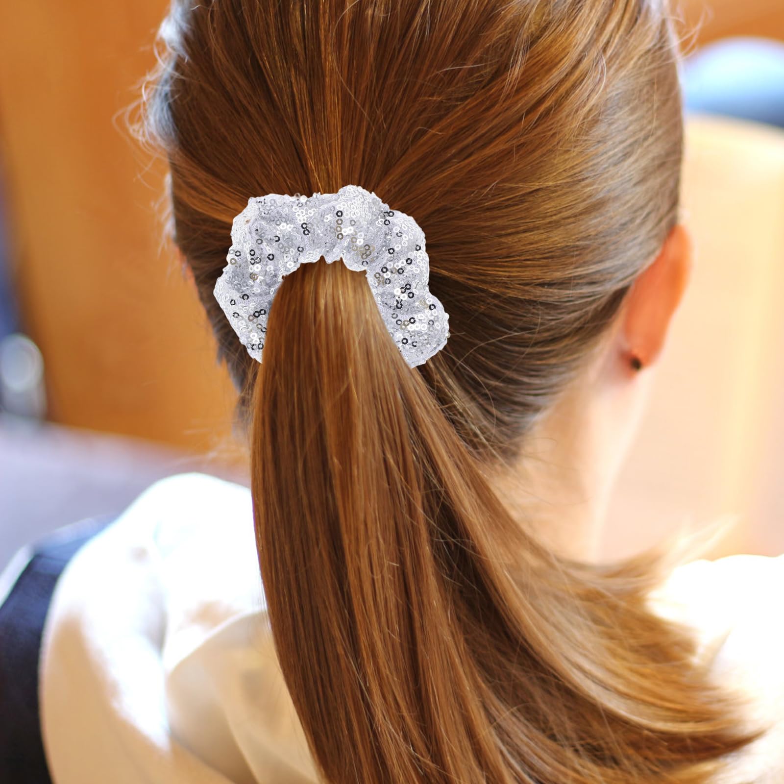 Lurrose Women's Hair Scrunchies 2PCS - Sparkly Silver Sequins Hair Ties, Elastic Ponytail Holders for Girls and Women | Perfect for School, Parties, and Everyday Use