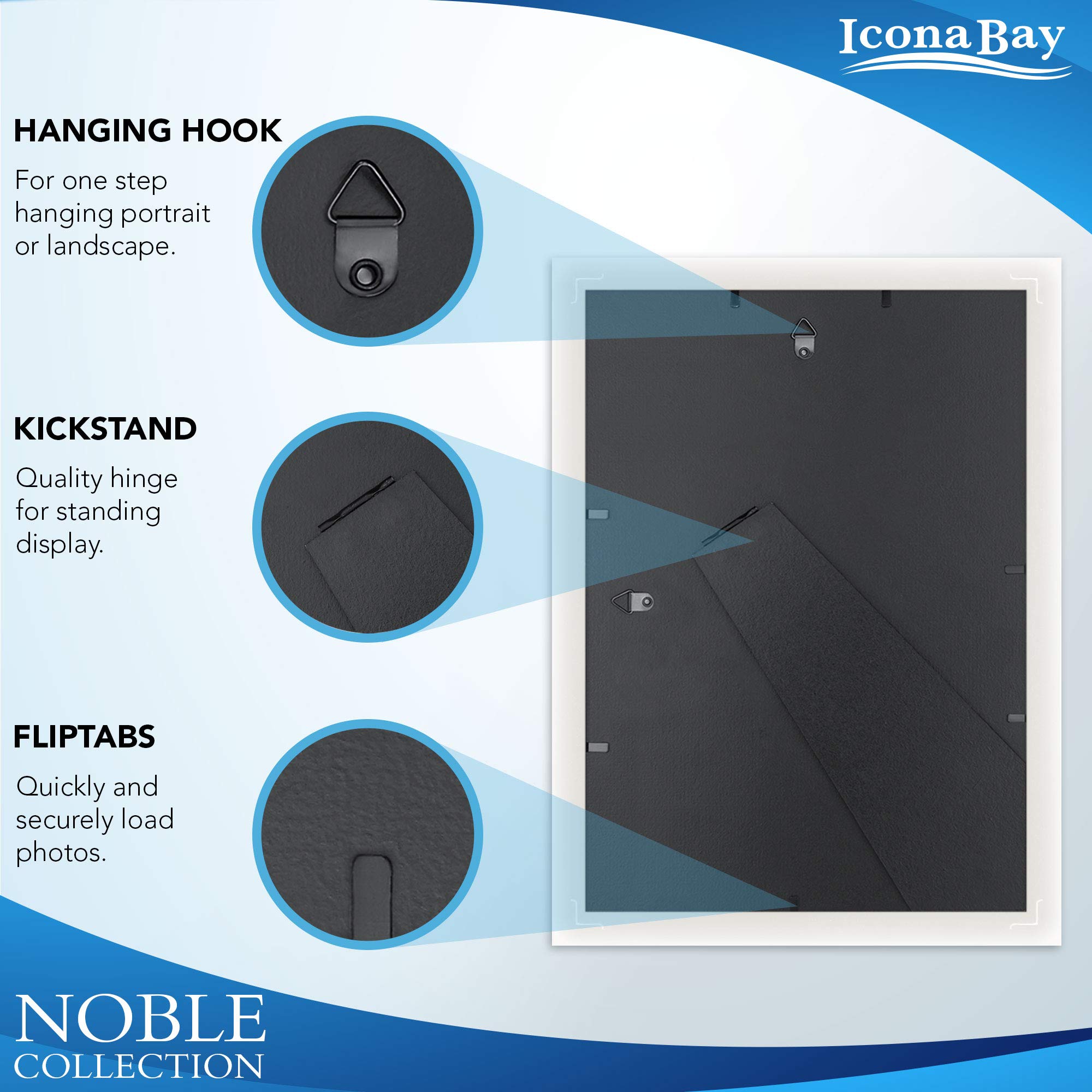Icona Bay 5x7 Gold Picture Frame - Modern Professional Photo Frame for Wall or Tabletop Display - Elegant Noble Collection - Perfect for Home Decor, Office, Wedding Photos & Gift Giving