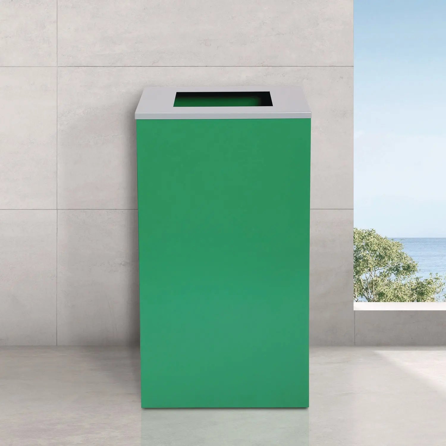 Alpine Industries 29 Gallon Steel Trash Can & Recycling Bin with Square Lid - Durable Green Waste Container for Kitchen, Office, Garage & Outdoor Use