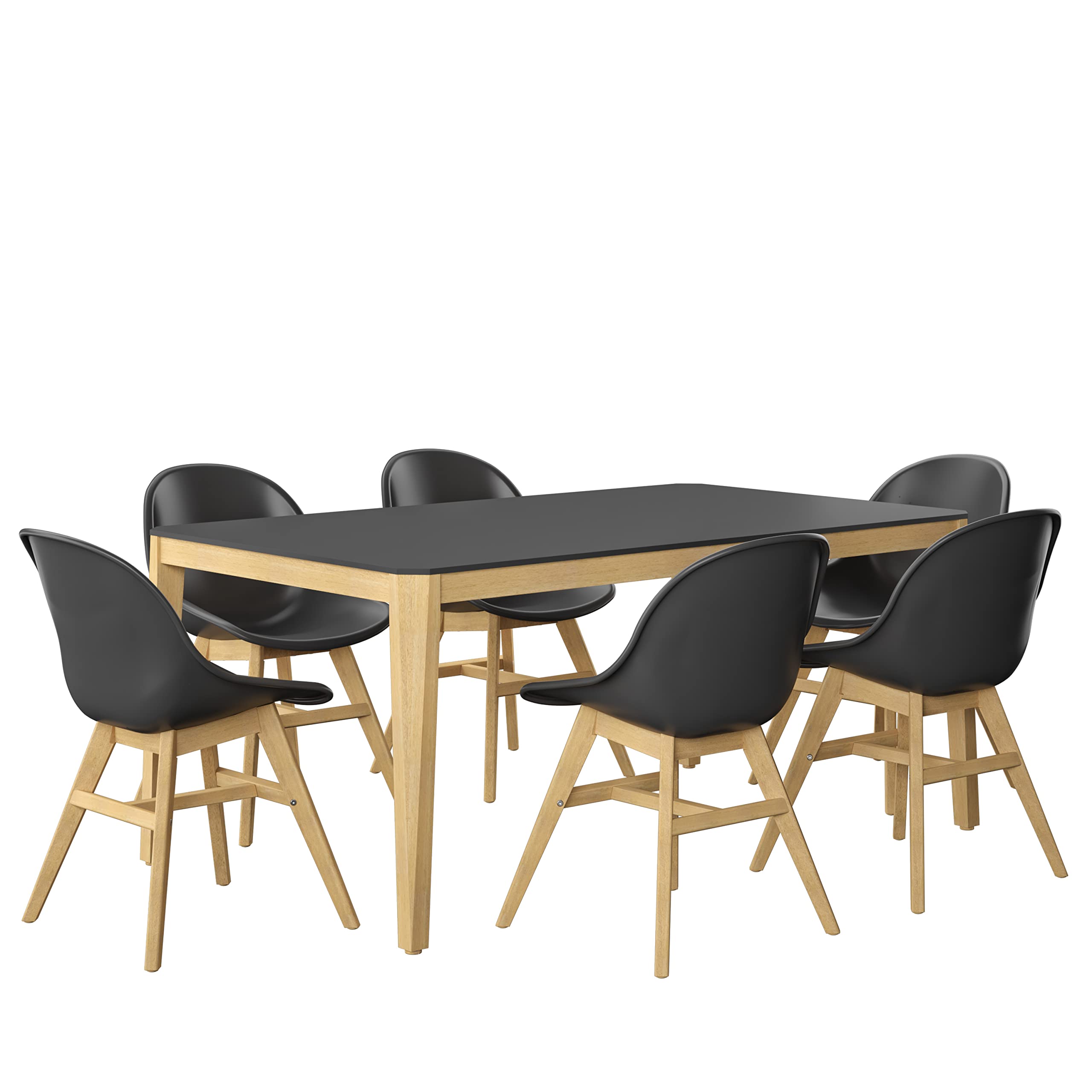 Urban Elements Eugène 7-Piece Outdoor Dining Set - FSC Certified Eucalyptus Wood Patio Furniture with Teak Finish - Black Rectangular Table & Side Chairs for Backyard, Garden, Poolside or Terrace Dining