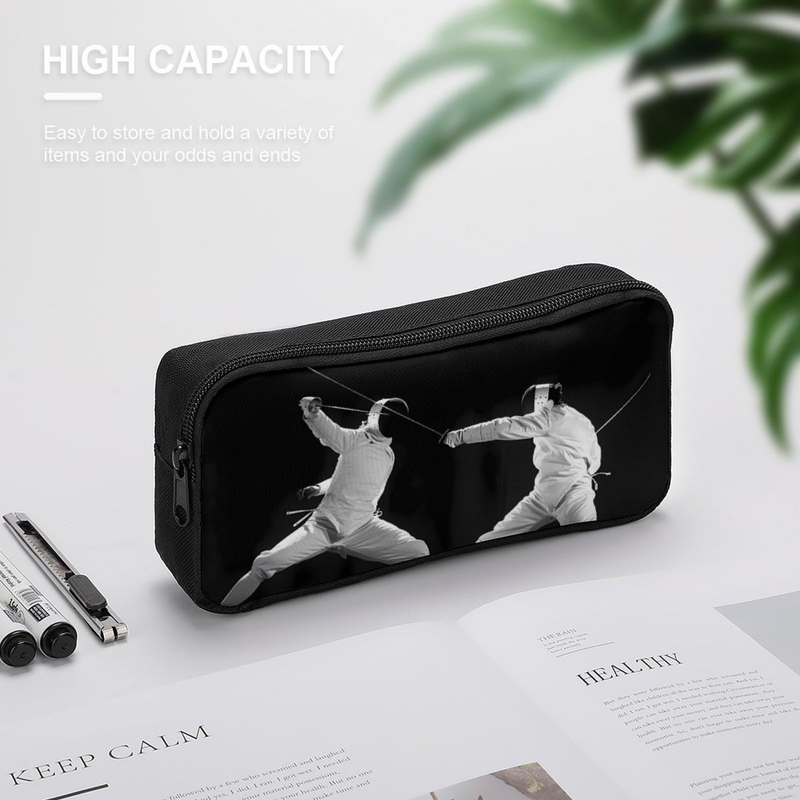 Fencing Art Martial Arts Pencil Case - Large Capacity Zippered Pen Pouch for School, Office & Travel - Stationery Organizer & Makeup Bag for Students, Artists & Professionals