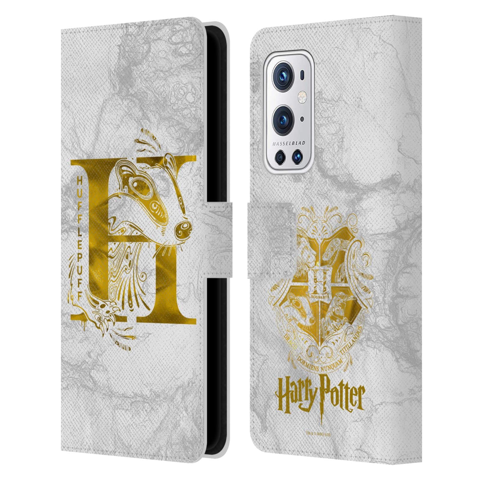 Head Case Designs Harry Potter Hufflepuff Aguamenti Deathly Hallows IX Leather Book Wallet Case for OnePlus 9 Pro - Officially Licensed Protective Cover for Travel & Daily Use