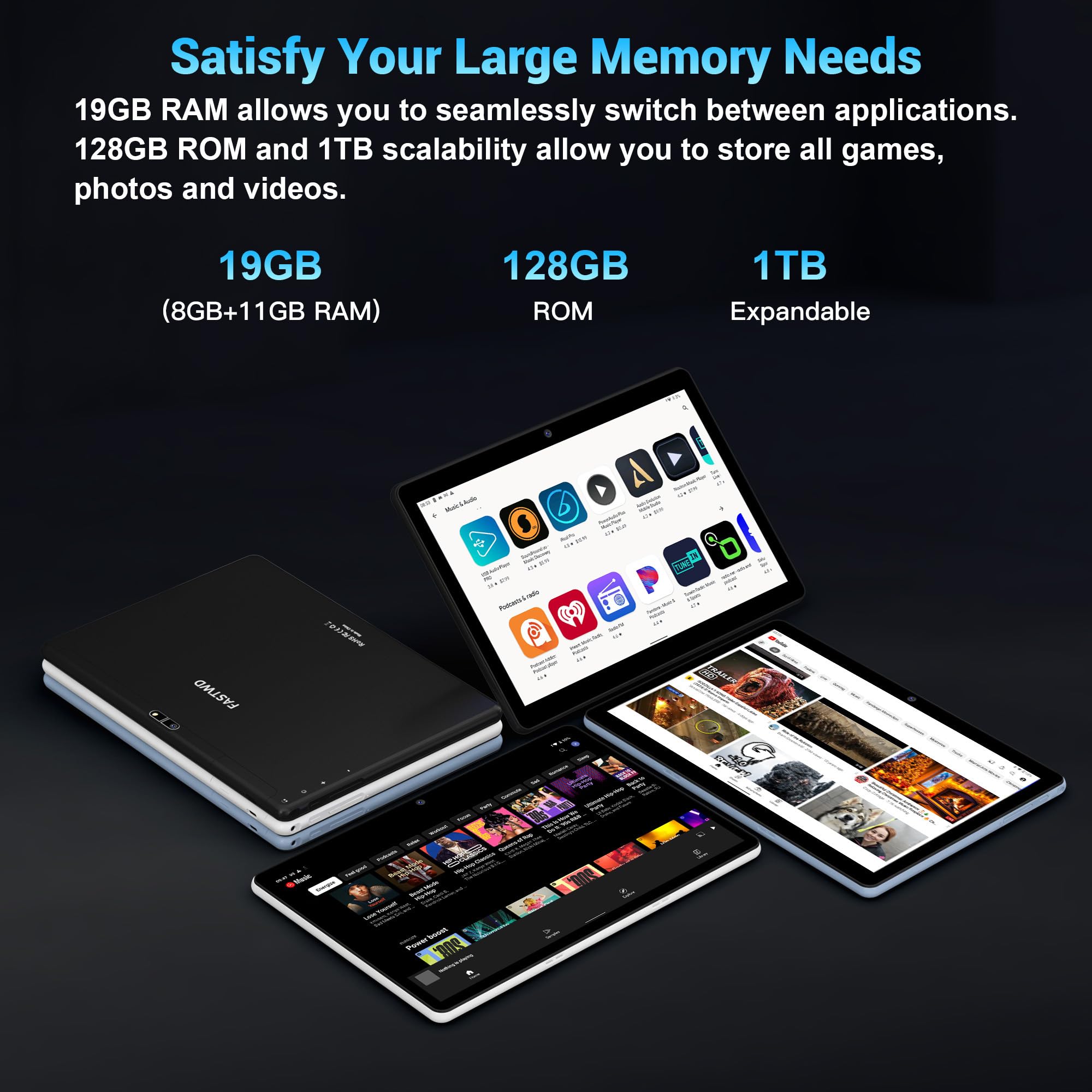 FASTWD 2024 Newest 10 Inch Android 13 Tablet - 5G WiFi, 19GB RAM + 128GB ROM (Expandable to 1TB), 8000mAh Battery, 2-in-1 Tablet with Keyboard, Stylus Pen & Mouse - Perfect for Work, Study & Entertainment (Black)