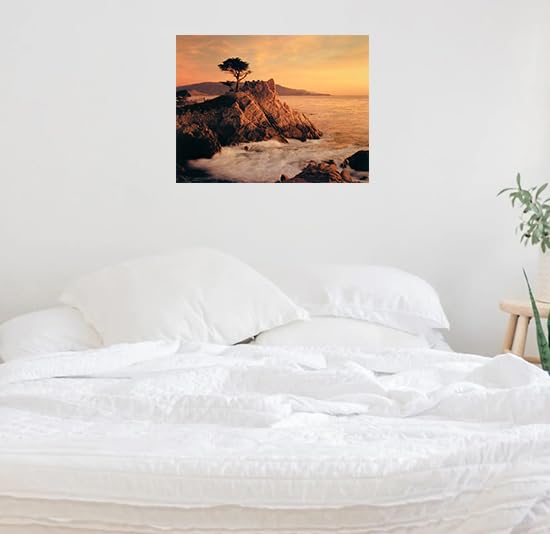 Ocean Scenery Art Print - Lone Cypress Tree at Pebble Beach Wall Decor Poster (16x20) - Perfect for Coastal Home Decor, Beach House Living Room & Office Wall Art