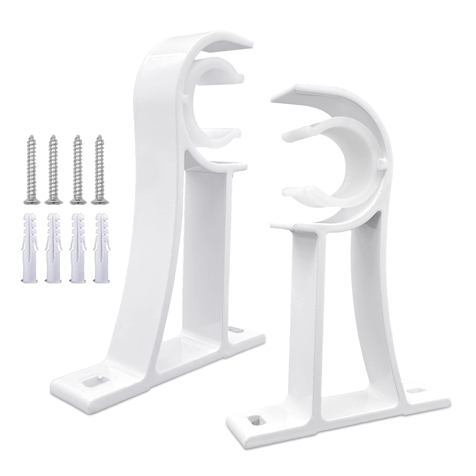 Heavy Duty White Curtain Brackets - 1 Inch Single Hole Curtain Rod Holders - 2 Pack for Living Room, Bedroom & Window Treatments