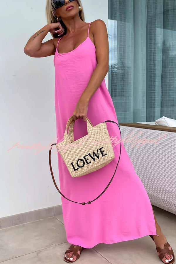 Elegant Solid Color Resort Style Spaghetti Strap Backless Maxi Dress for Women - Perfect for Beach Vacation, Summer Party & Boho Fashion
