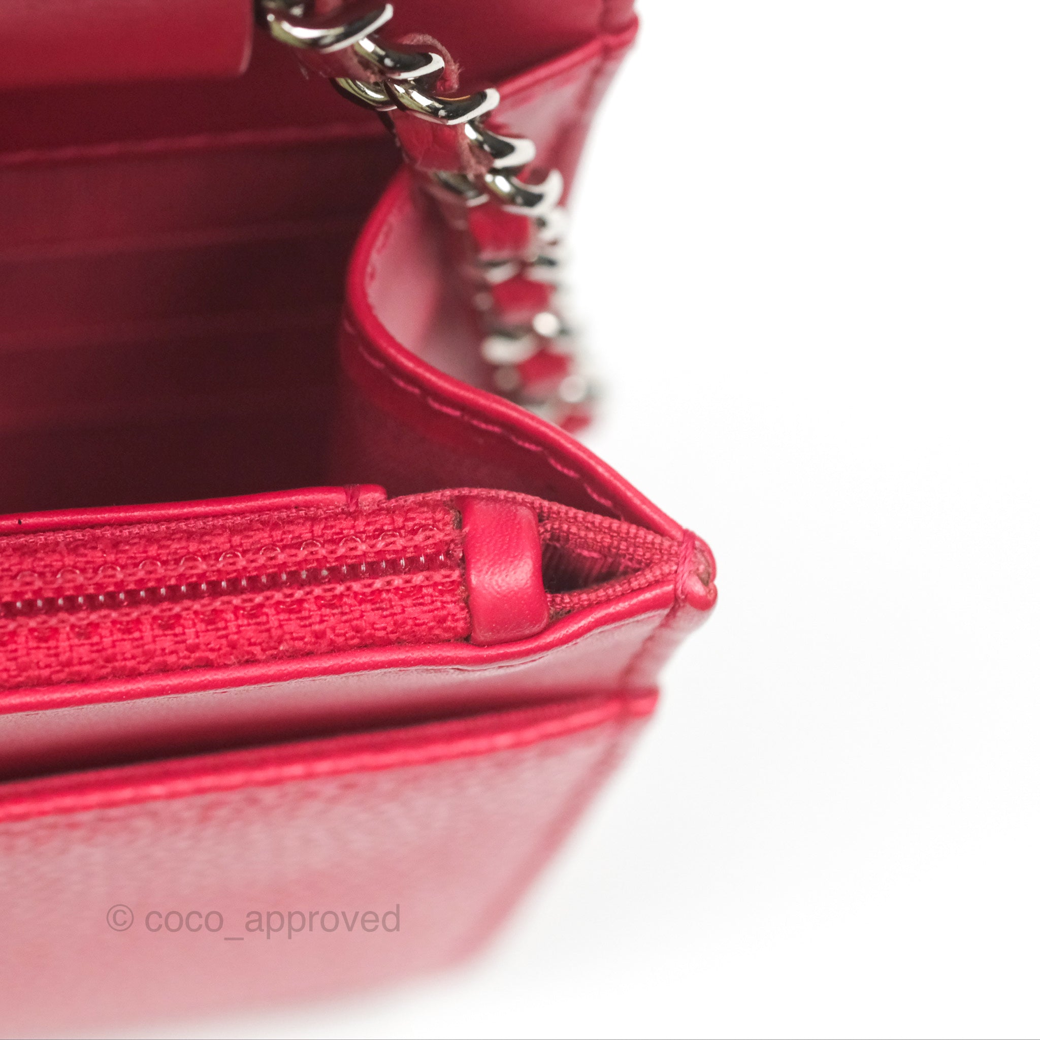 Chanel CC Wallet On Chain WOC in Dark Pink Caviar Leather with Silver Hardware - Perfect for Evening Events, Parties & Luxury Fashion Accessories