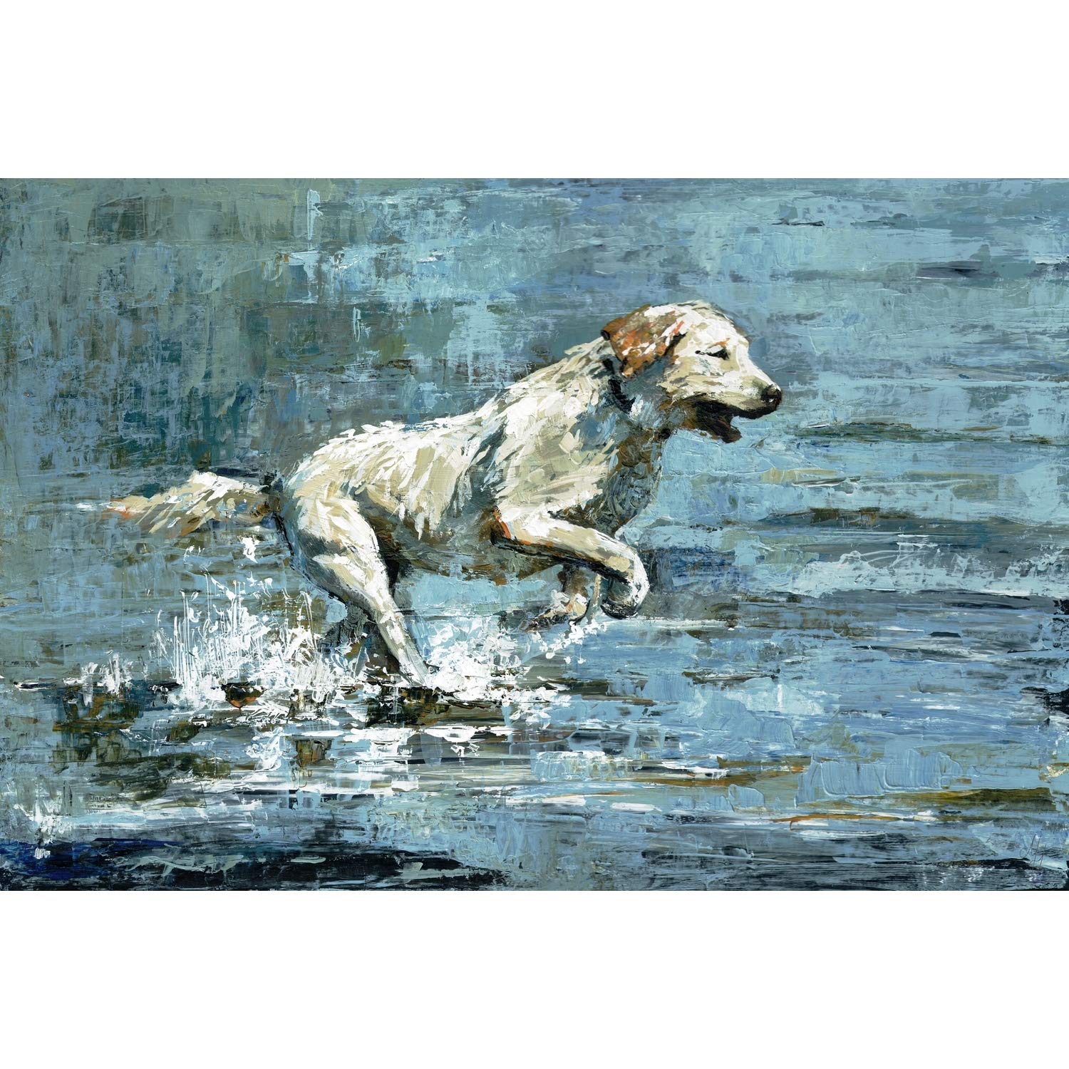Marmont Hill Dog Splashing Painting - Premium Wrapped Canvas Wall Art 60x40 inches - Perfect for Living Room, Bedroom & Office Decor
