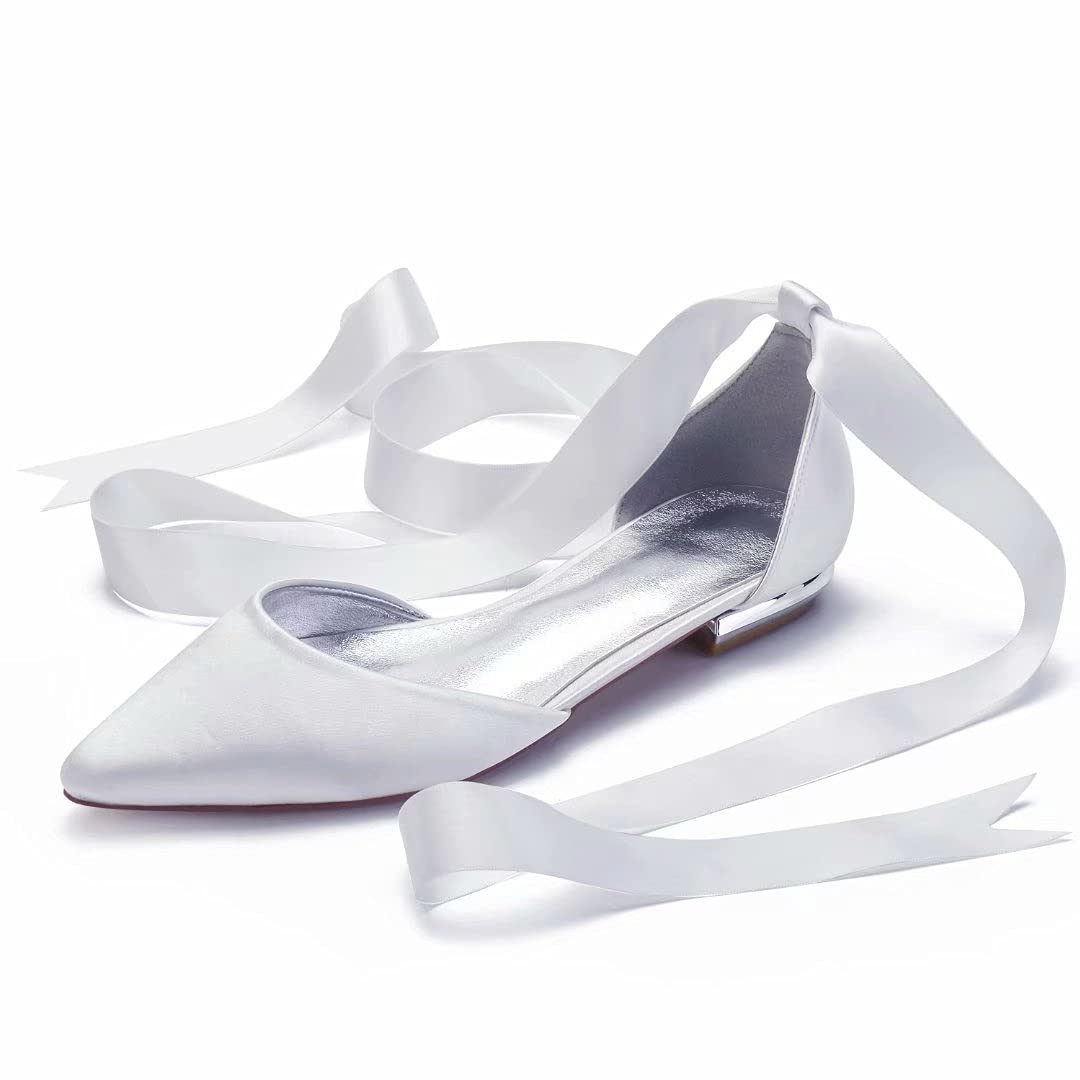 LLBubble Satin Wedding Flats for Bride - Pointed Toe Formal Bridal Party Shoes - Comfortable Women's Dress Flats 5047-65 - Perfect for Wedding Ceremonies, Receptions & Special Occasions