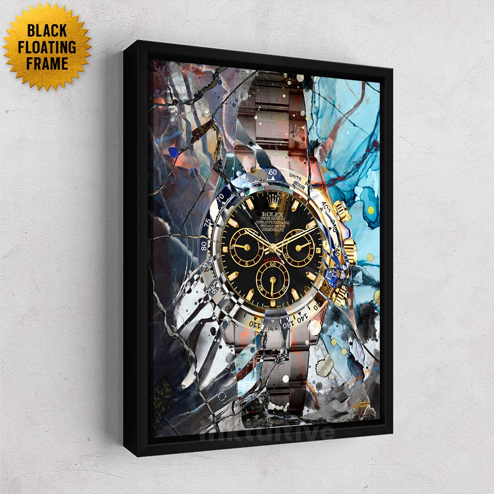 Inktuitive 'Oyster Time' Motivational Wall Art Canvas - Rolex Watch Inspirational Office & Living Room Decor - 24x18 Inch Black Framed Picture - Perfect for Home, Office & Gift Giving