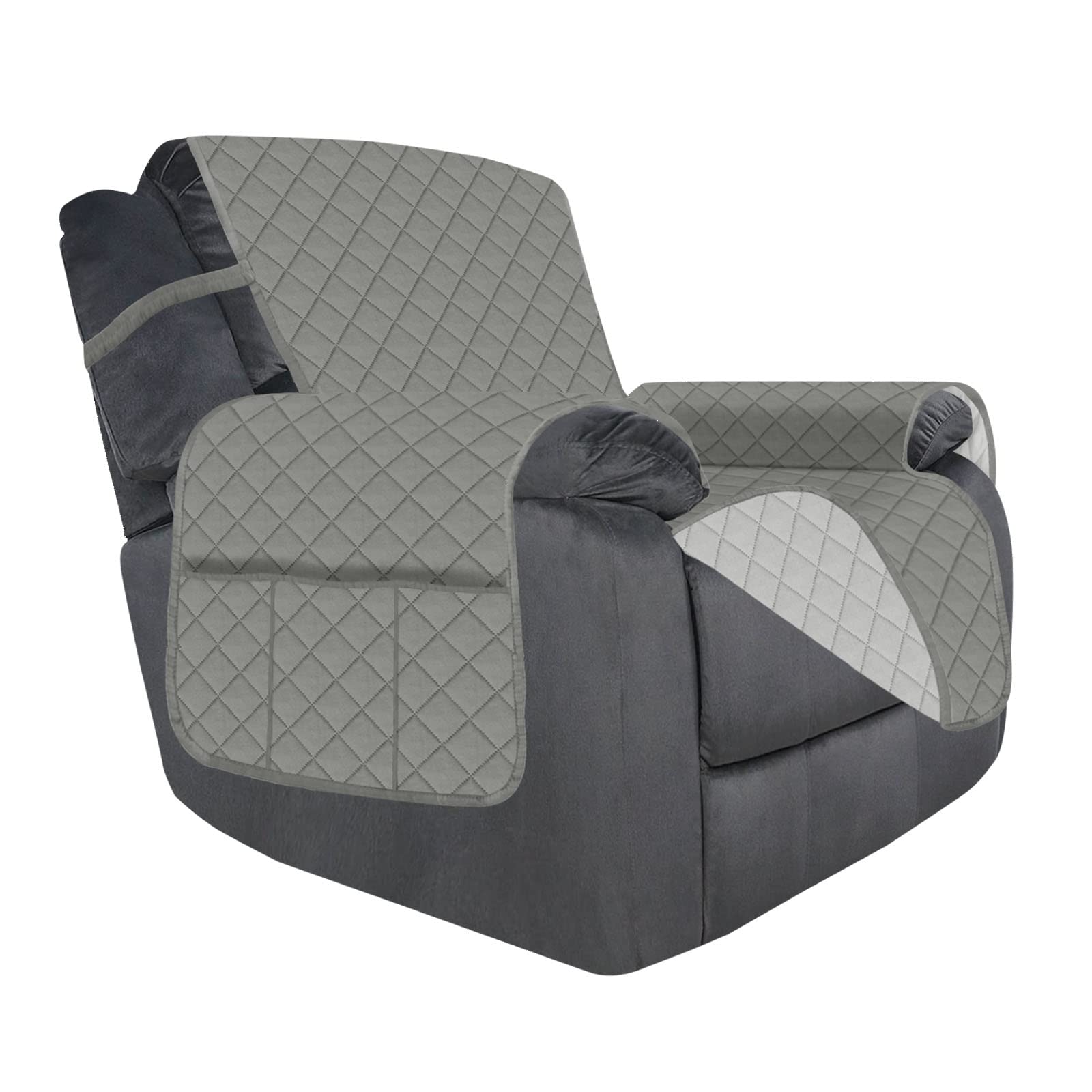 Deeky Recliner Chair Covers for Large Recliners - Reversible Water Resistant Slipcovers with Elastic Straps for Sofa, Couch & Reclining Chairs - Pet & Dog Friendly Furniture Protector in Gray/Light Gray - Perfect for Living Room, Home Theater & Family Gatherings
