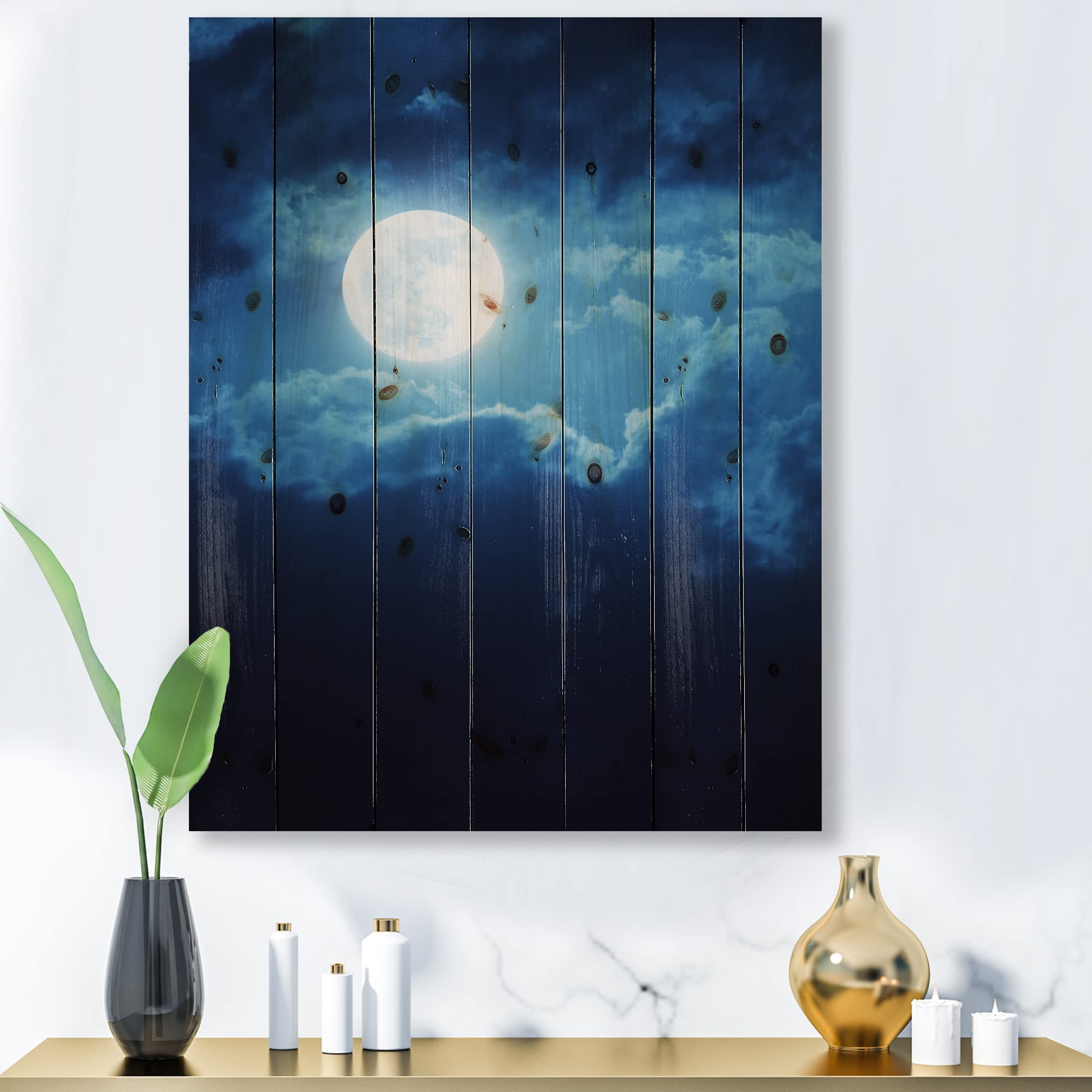 Full Moon Wood Wall Art - Coastal Decor for Living Room & Bedroom